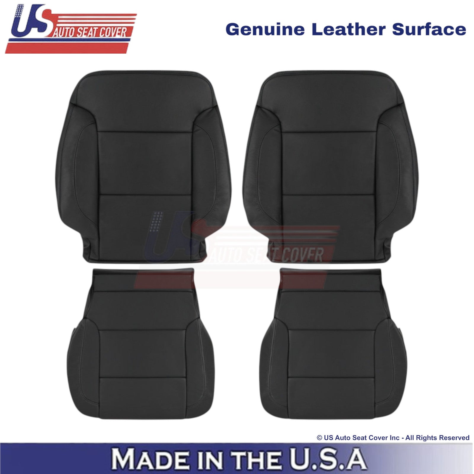 2014-2019 For Chevy Silverado 1500 LT LS Genuine Leather Front Covers Jet Black