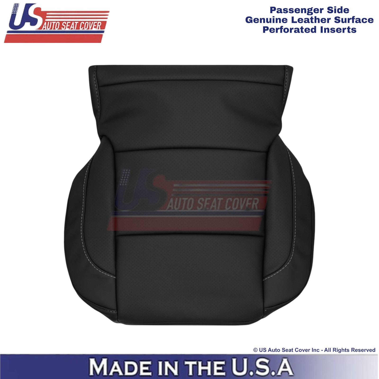 2015-2020 For Chevy Tahoe Genuine Leather w Perf Passenger Bottom Cover Black