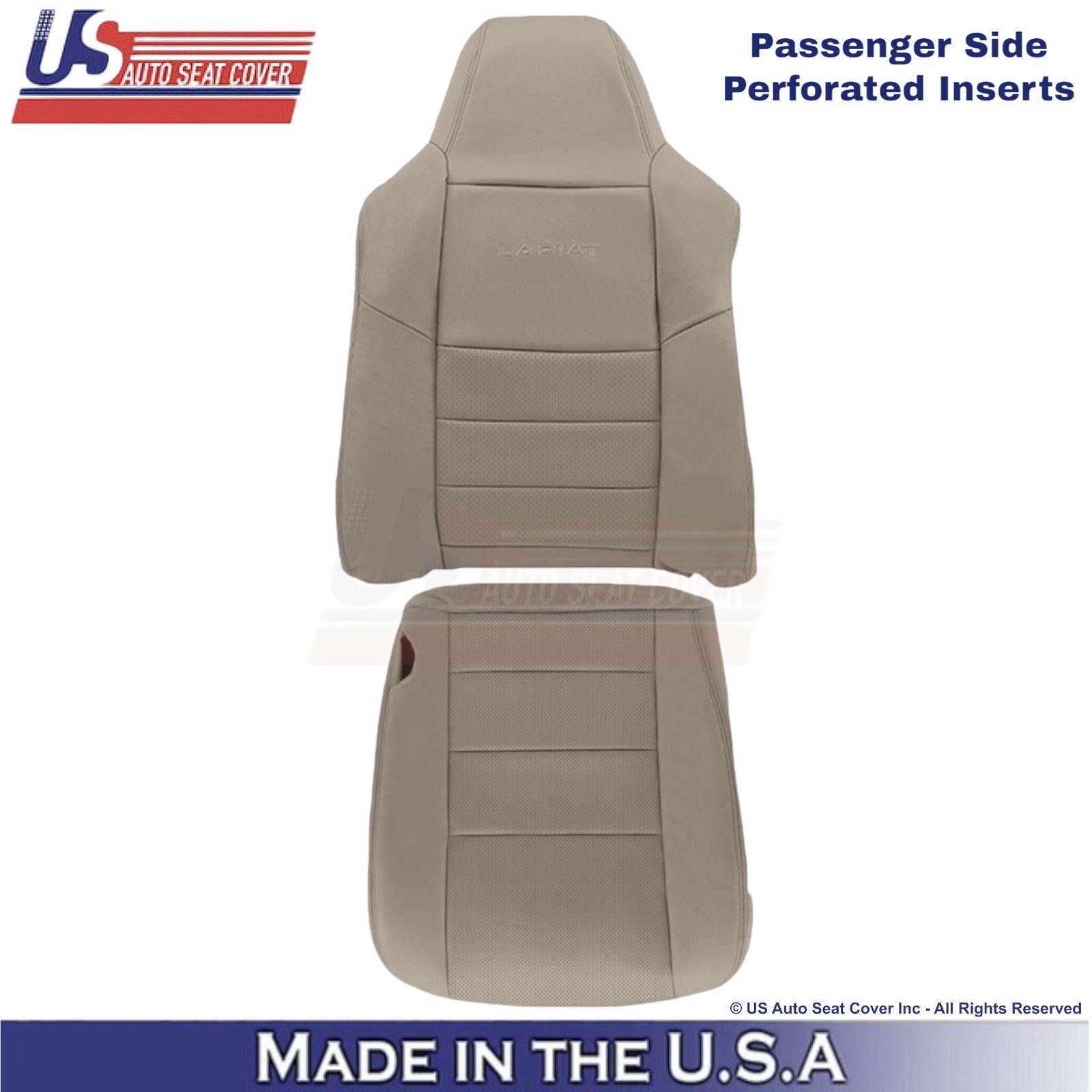 2002-2003 Fits Ford F250 F350 Lariat Leatherette Perf Passenger Side Covers Tan