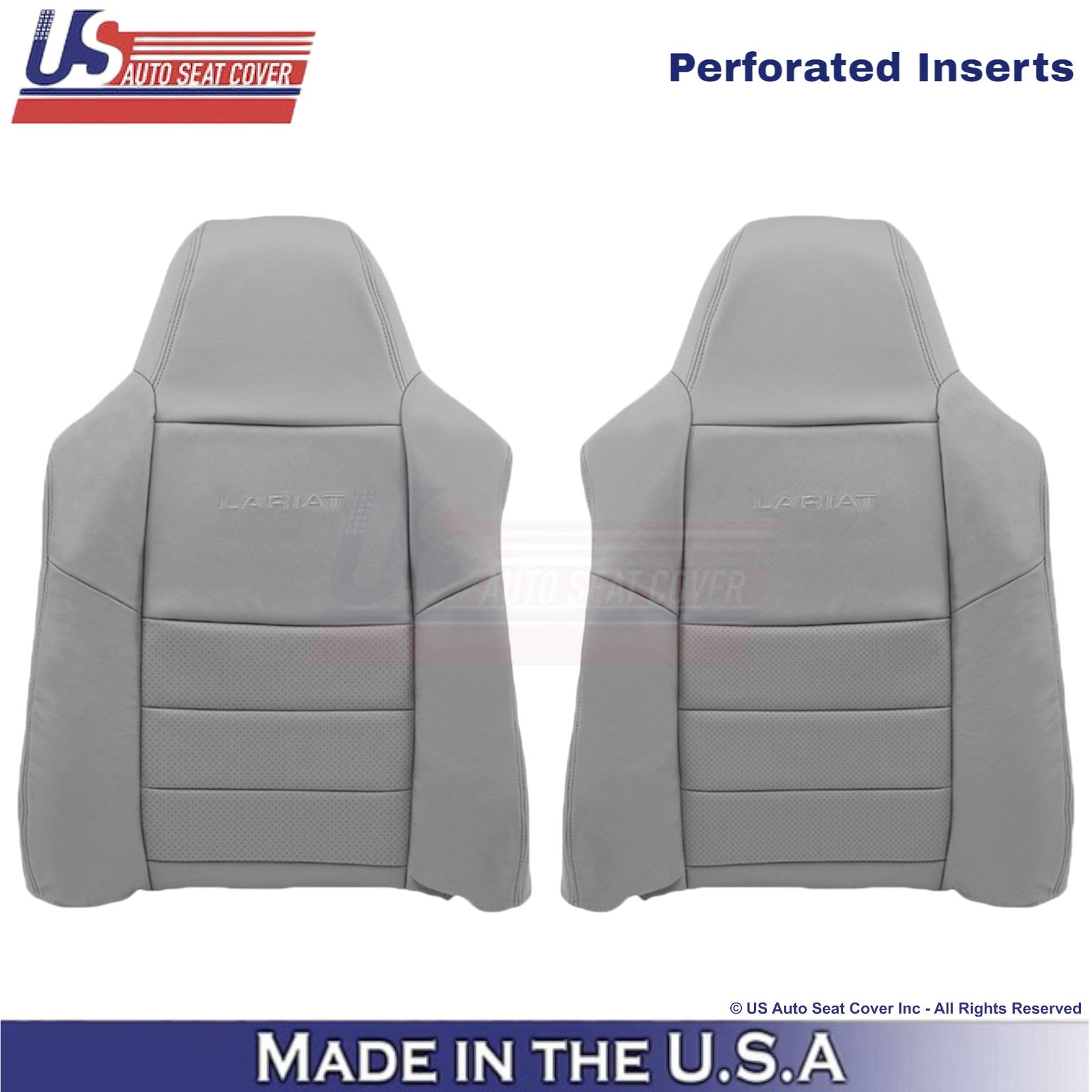 2002-2003 Fits Ford F250 F350 Lariat Leather Perf Front Top OEM Seat Covers Gray