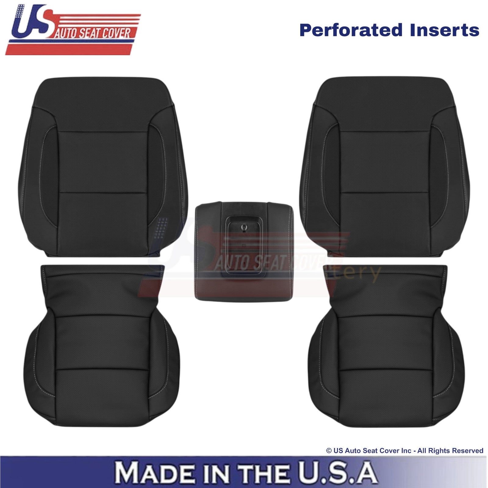 2015-2020 Fits Chevy Tahoe Leather Perf. Front Replacement Covers Jet Black