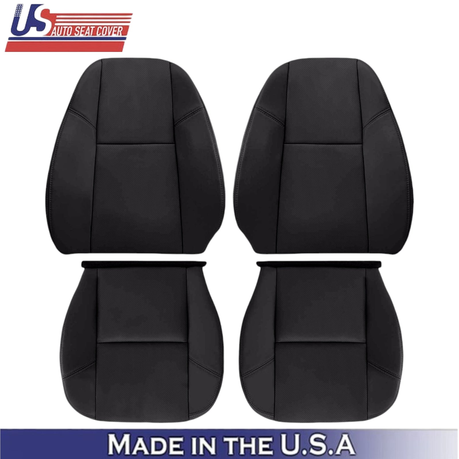 2007-2014 For Cadillac Escalade Genuine Leather Front Seat Covers Ebony (Black)