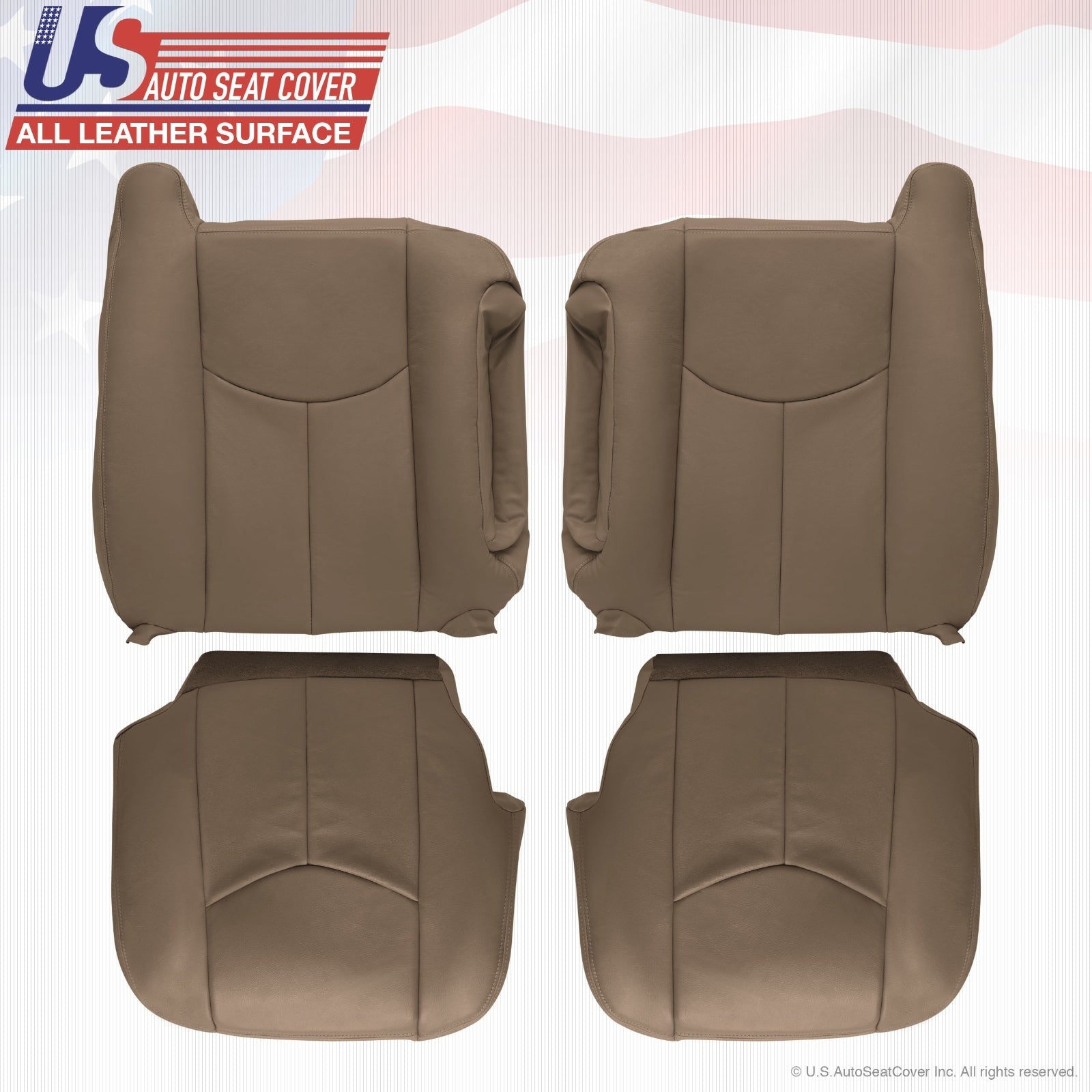 2003 To 06 Silverado Front Row Top Lean Backs & Bottoms Leather Seat Covers Tan