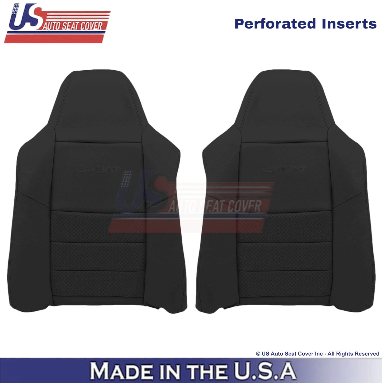 2004-2007 For Ford F250 F350 Lariat Leather Perf Front Top Seat Covers Black