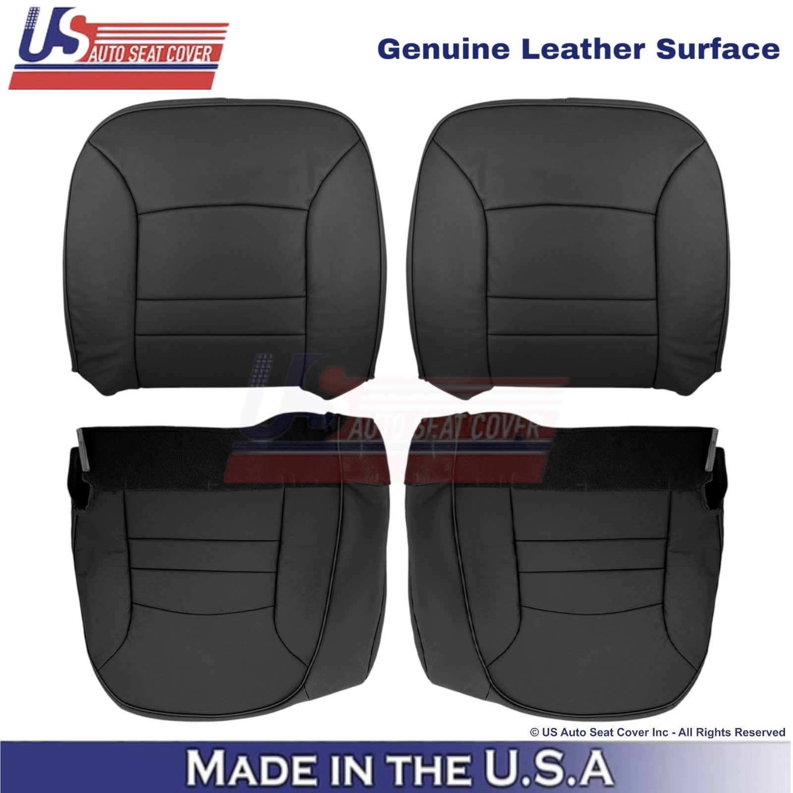2000-2002 Fits Ford Crown Victoria Genuine Leather Front Seat Covers Black