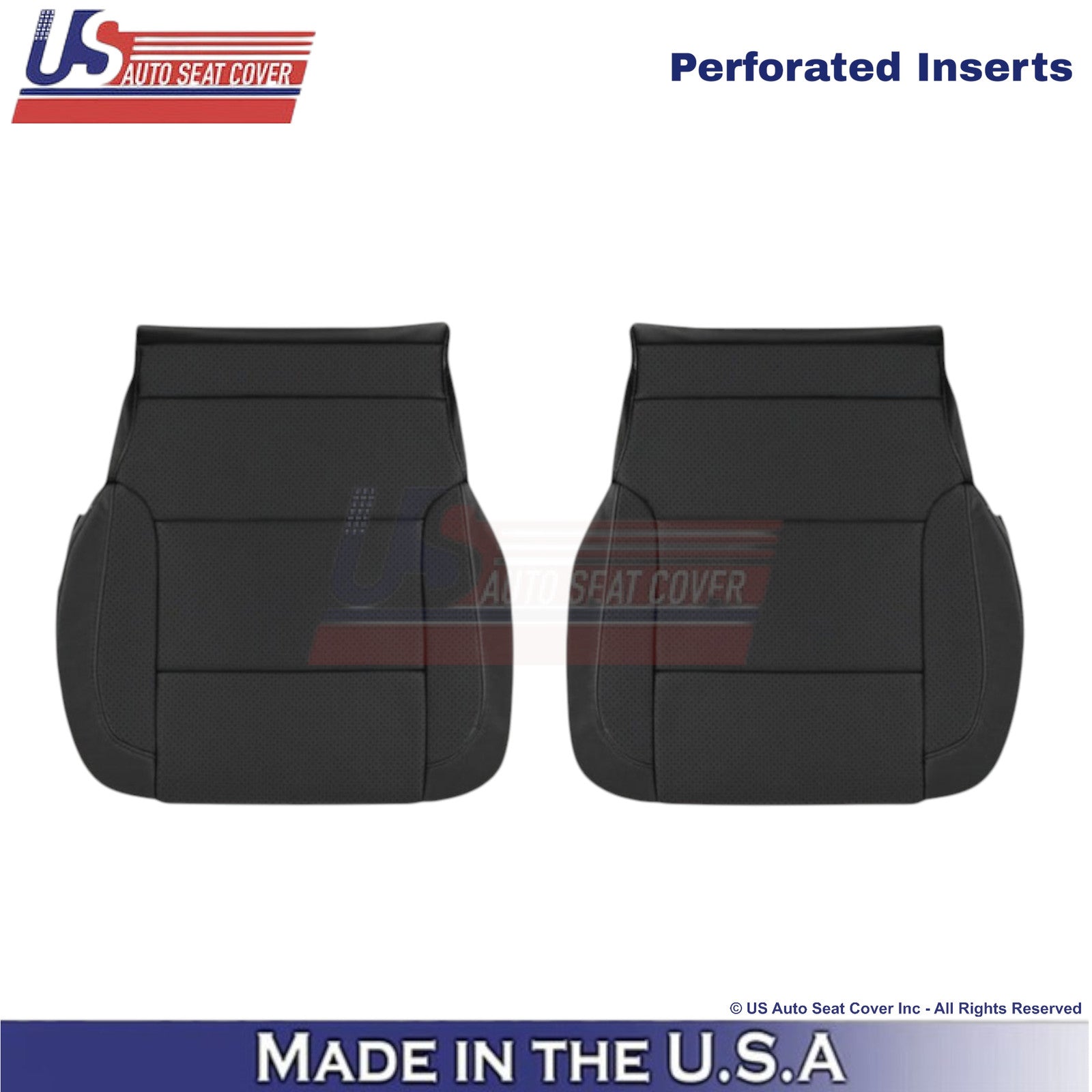 2014-2019 For Chevy Silverado 1500 LT Leather Perf Front Bottom Covers Jet Black
