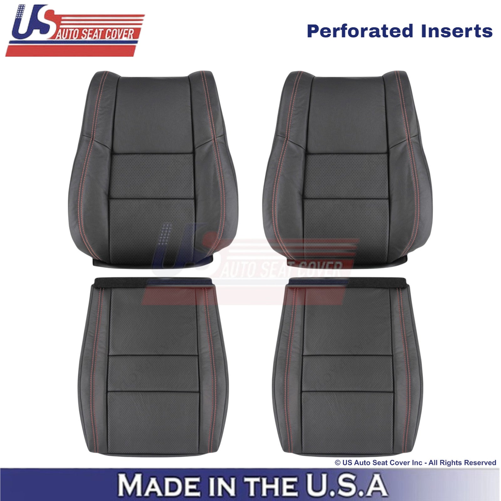 2011-2025 For Dodge Durango Genuine Leather Front Covers Black w/ Red Stitch