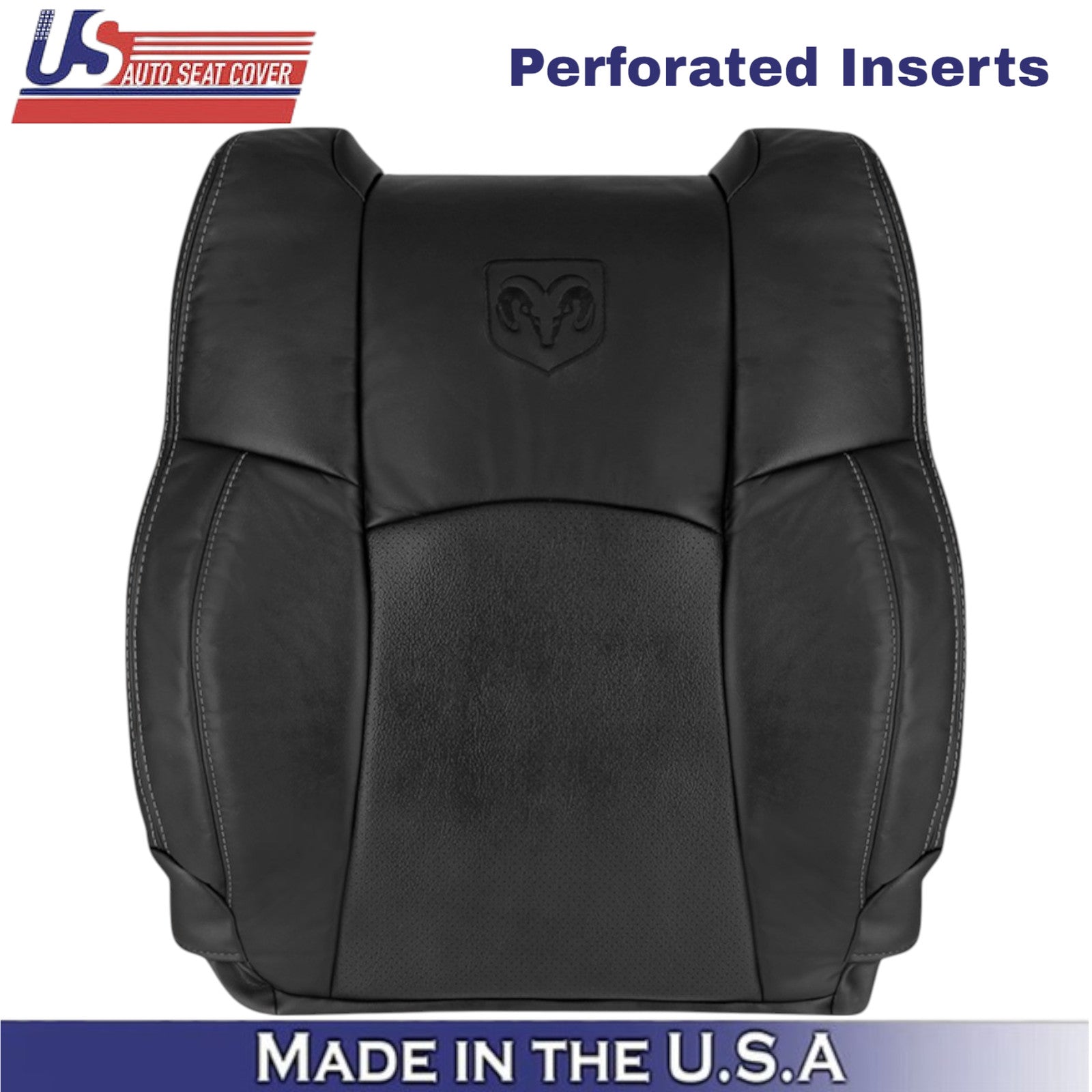 2013-2018 For Dodge Ram 2500 Genuine Leather Driver Top Cover Black-White Stch