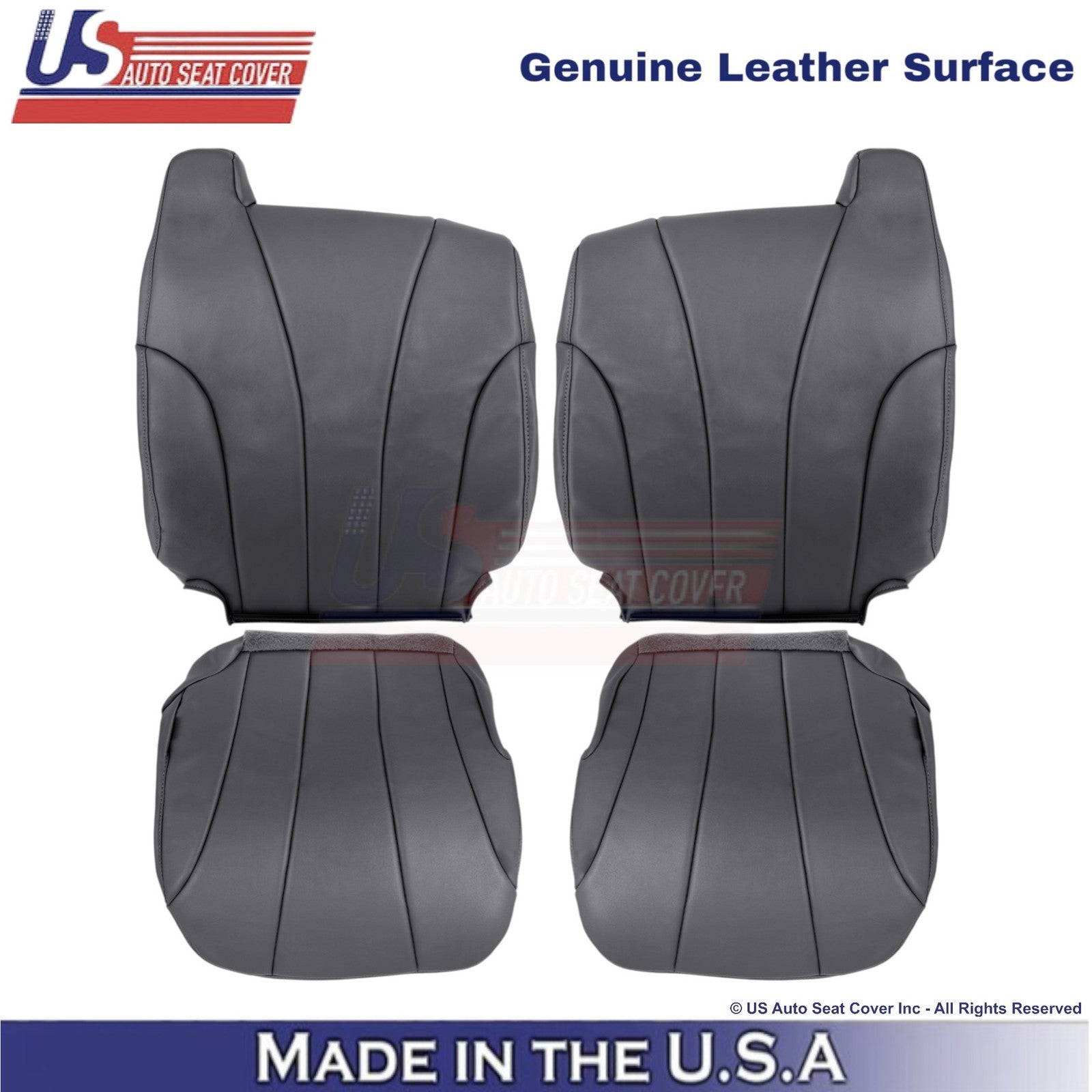 1999-2002 For Chevy Silverado W/T Genuine Leather Front Seat Covers Dk. Graphite