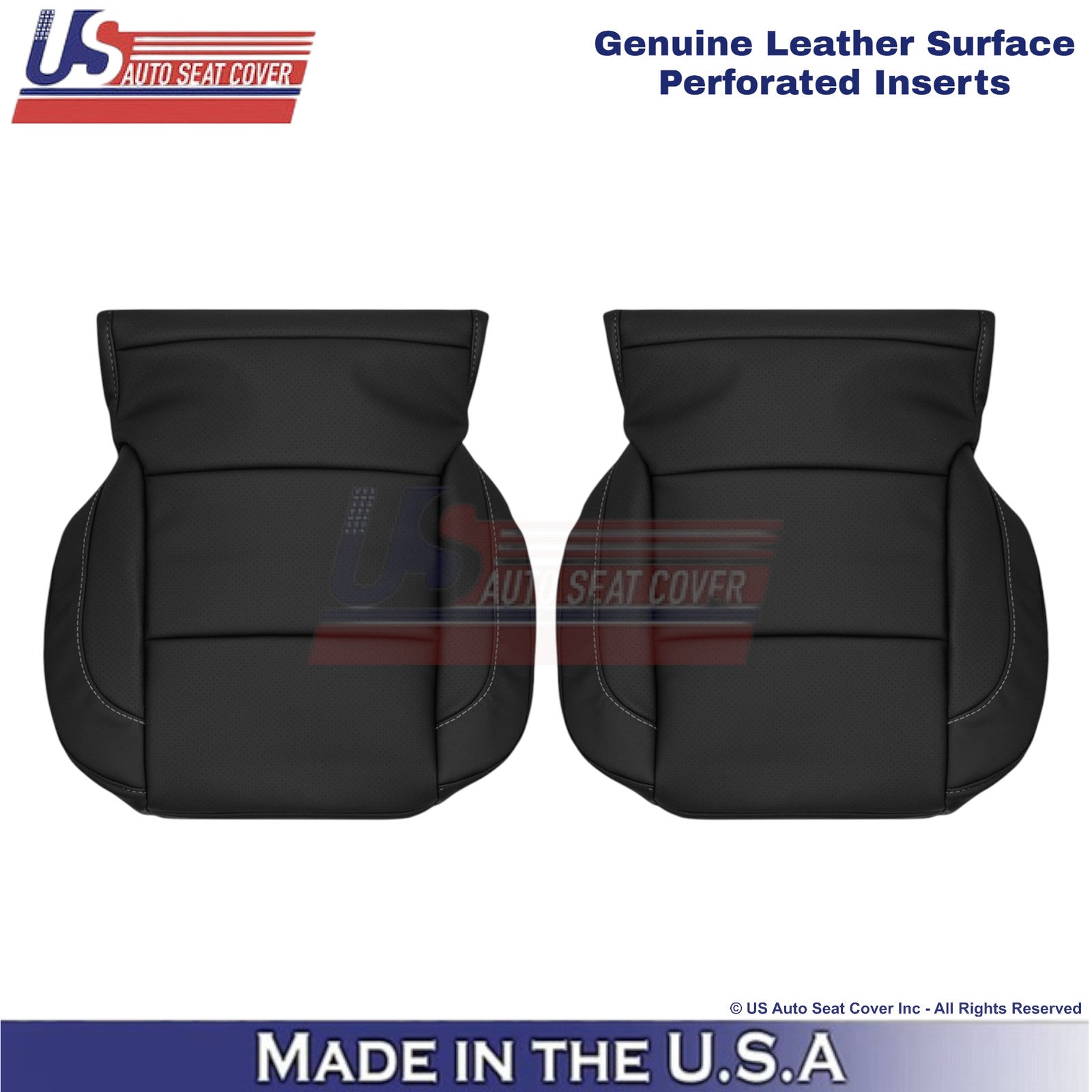 2015-2020 Fits Chevy Tahoe Genuine Leather w Perf. Front Bottom Covers Black