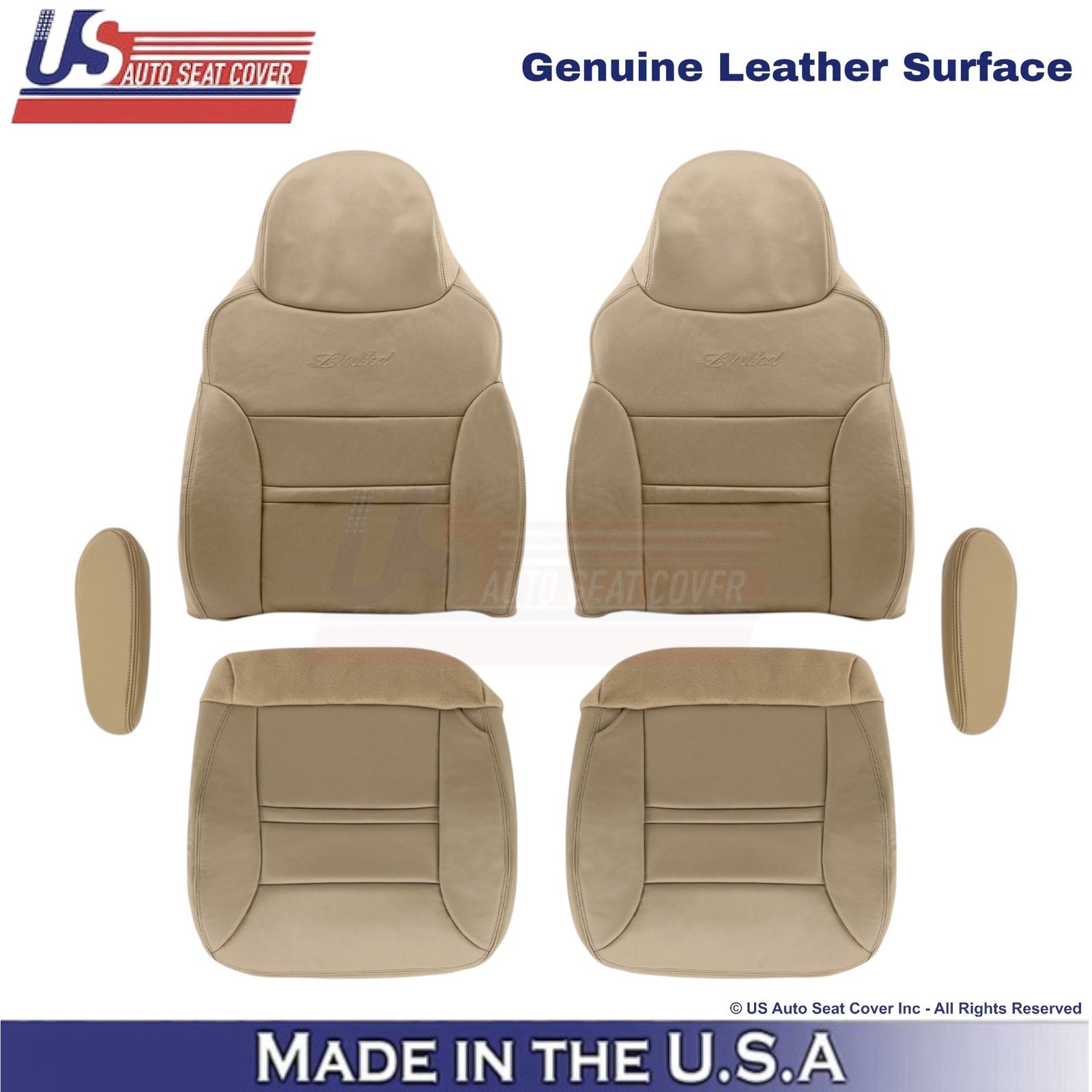 2000-2001 For Ford Excursion Genuine Leather Front w/Armrest Covers Parchment