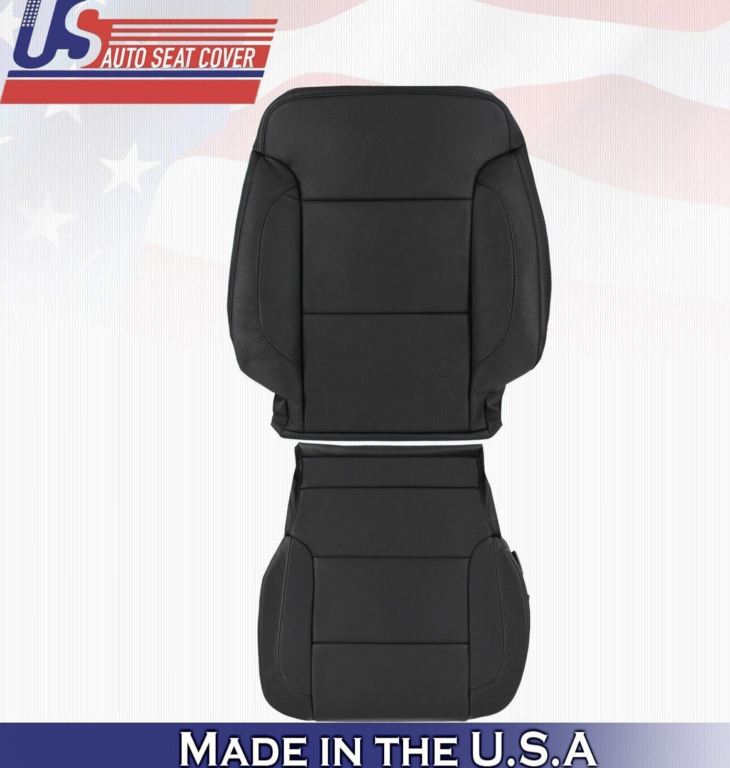 2018 For Chevy Silverado 1500 Driver Top & Bottom Leather Seat Covers Black