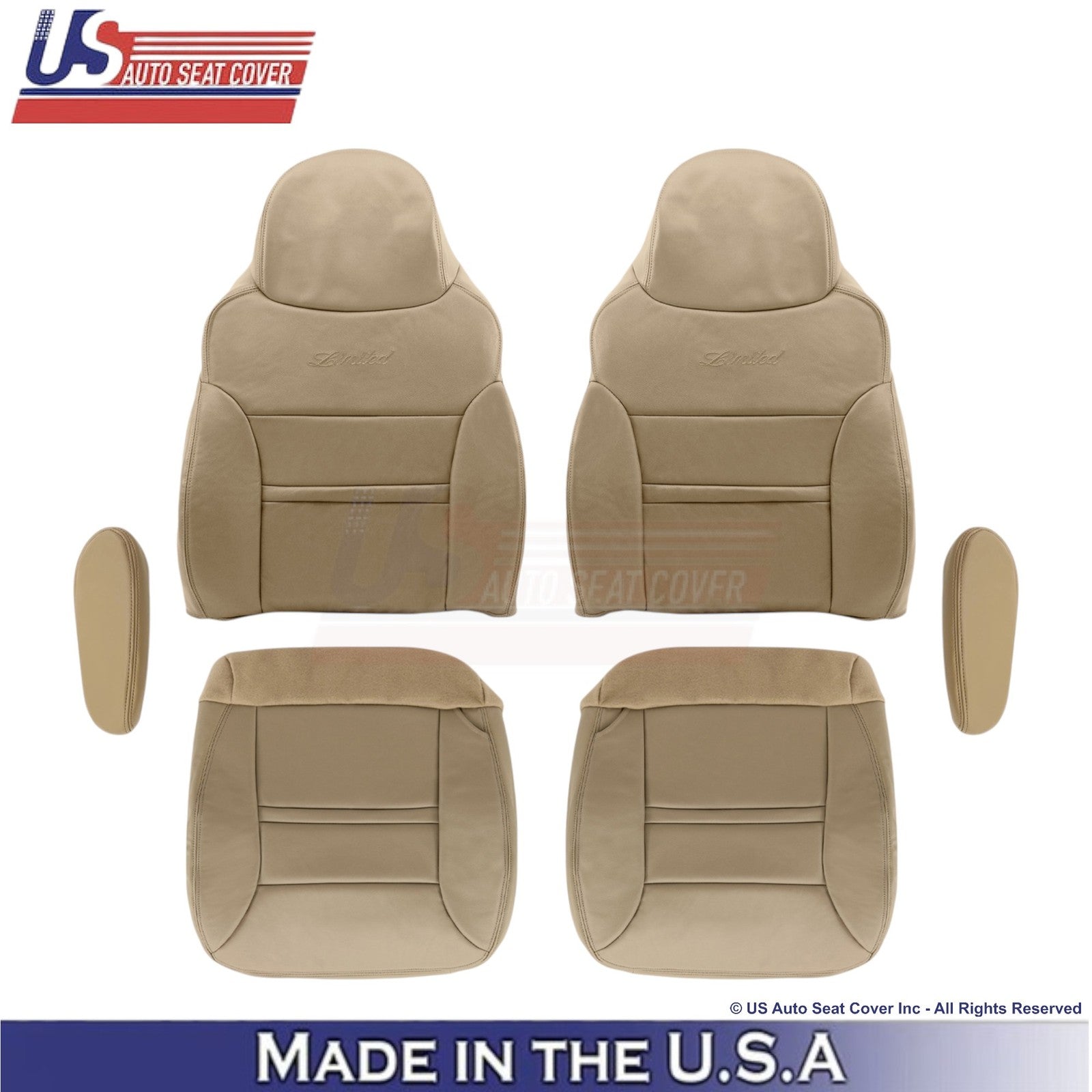 2000-2001 For Ford Excursion Leatherette Front w/Armrest Covers Medium Parchment