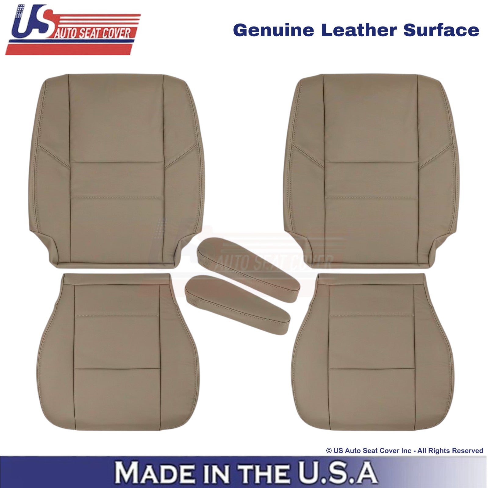 2000-2004 Fits Toyota Tundra Genuine Leather Front w/Armrest Seat Covers Tan