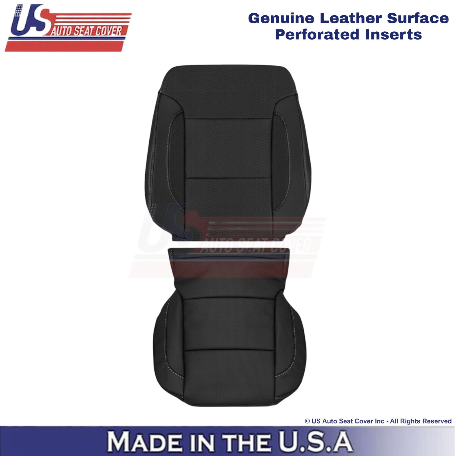 2015-2020 For Chevy Suburban Genuine Leather w Perf Front Driver Covers Black