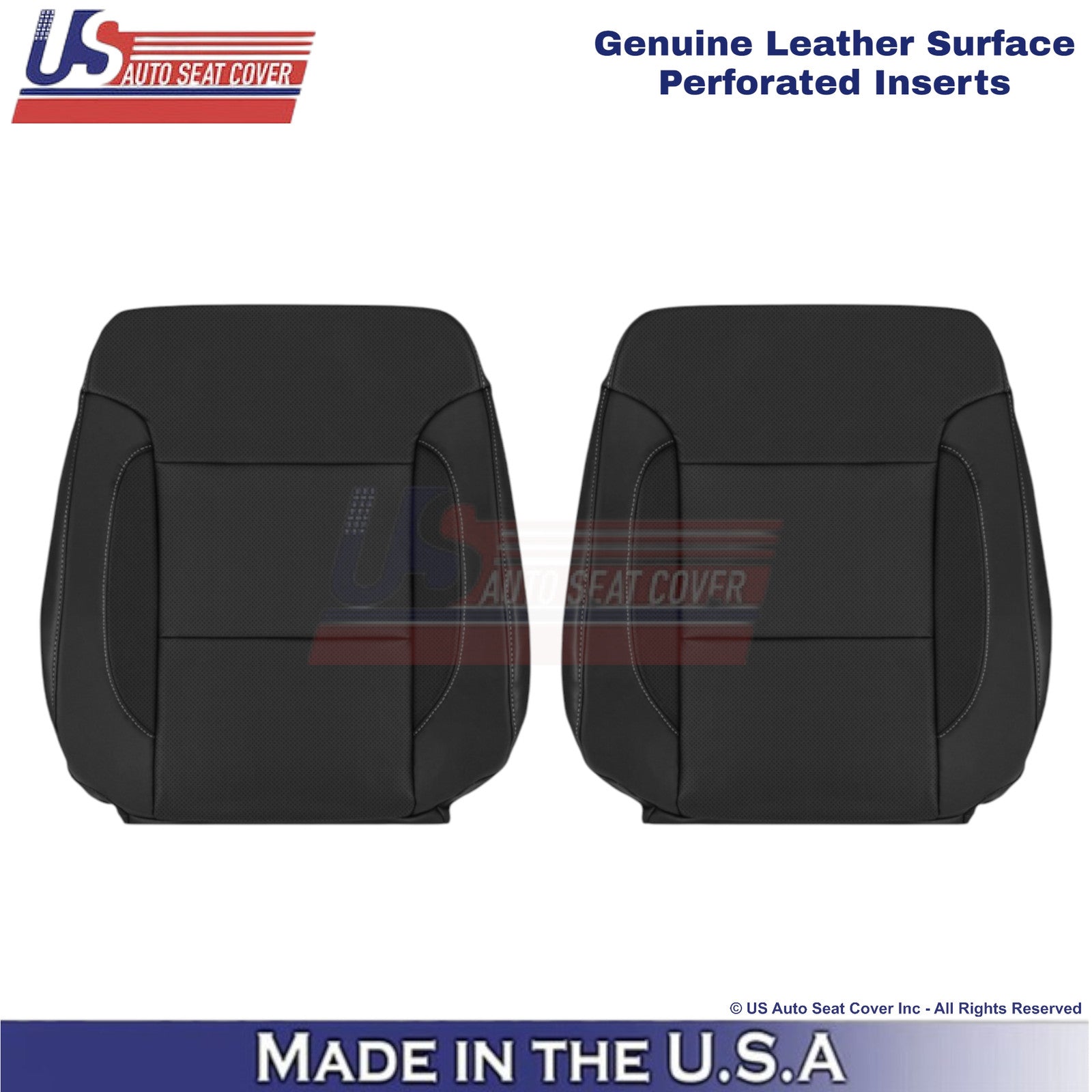 2015-2020 For Chevy Suburban Genuine Leather w Perf. Front Top Covers Jet Black