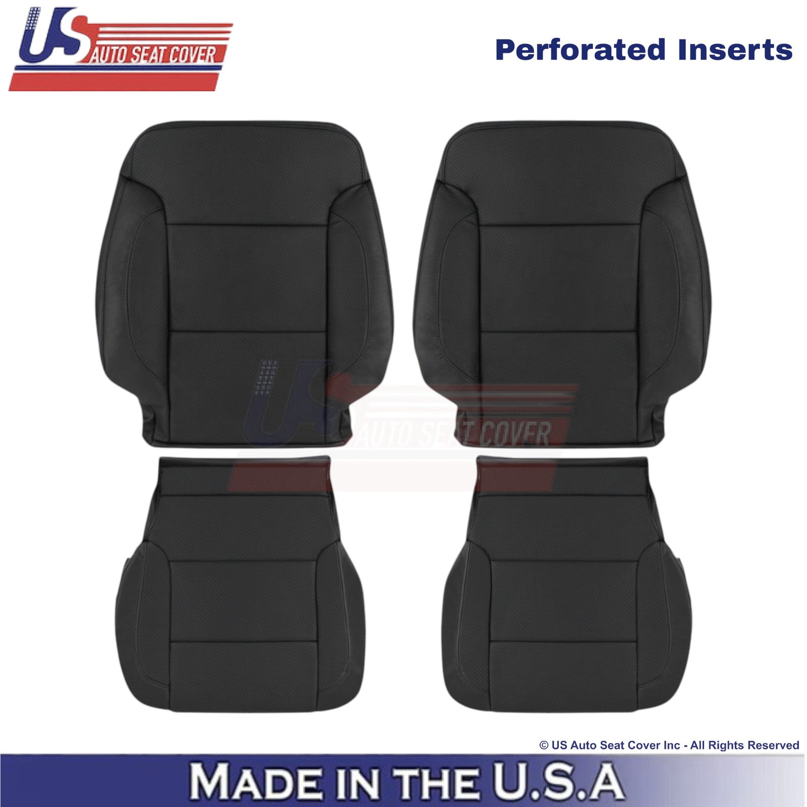 2014-2019 For Chevy Silverado 1500 LT LS Leather Perf Front Covers Jet Black