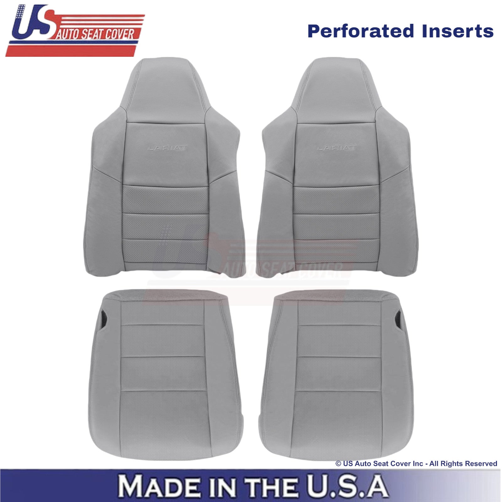 2002-2003 Fits Ford F250 F350 Lariat Leatherette Perf Front OEM Seat Covers Gray