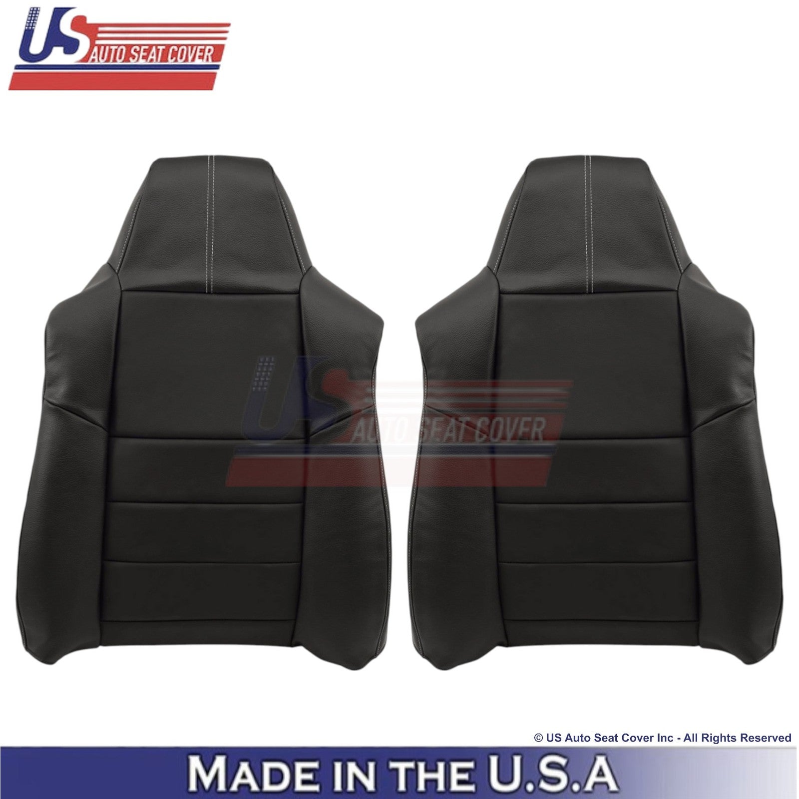 2008-2010 For Ford F250-550 FX4 Leatherette Front Top Covers Black/White stitch