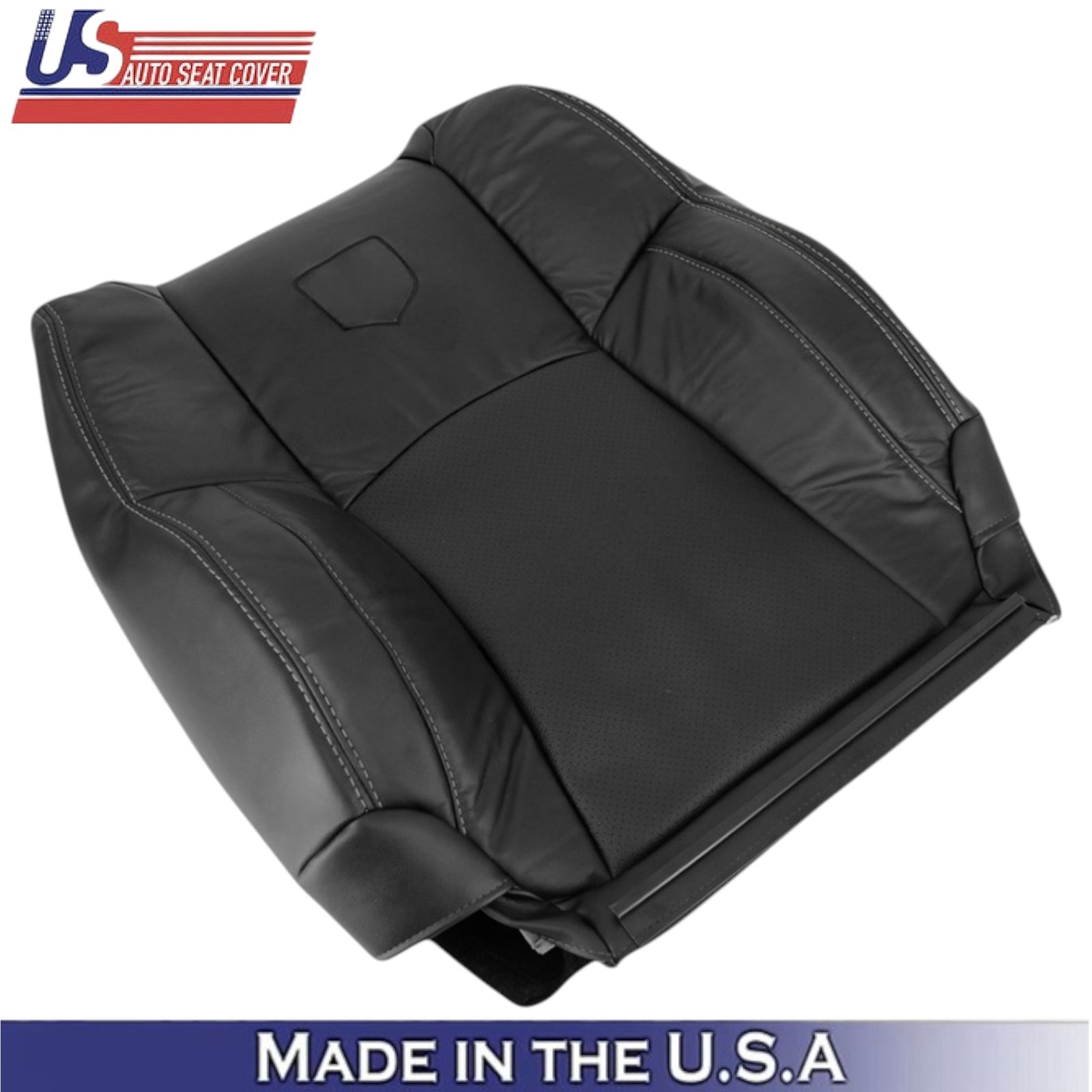 2013-2018 For Dodge Ram 2500 Leatherette Driver Side Covers Black-White Stch