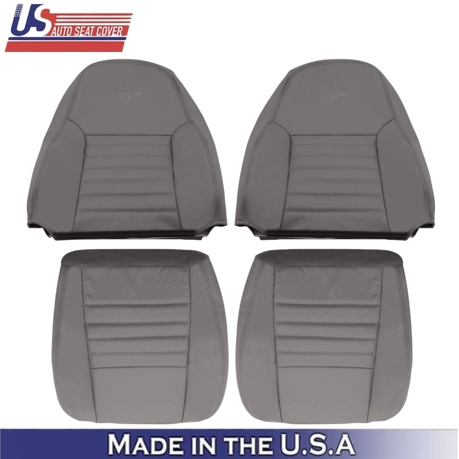 1999-2004 Fits Ford Mustang GT Genuine Leather Front Seat Covers Medium Graphite