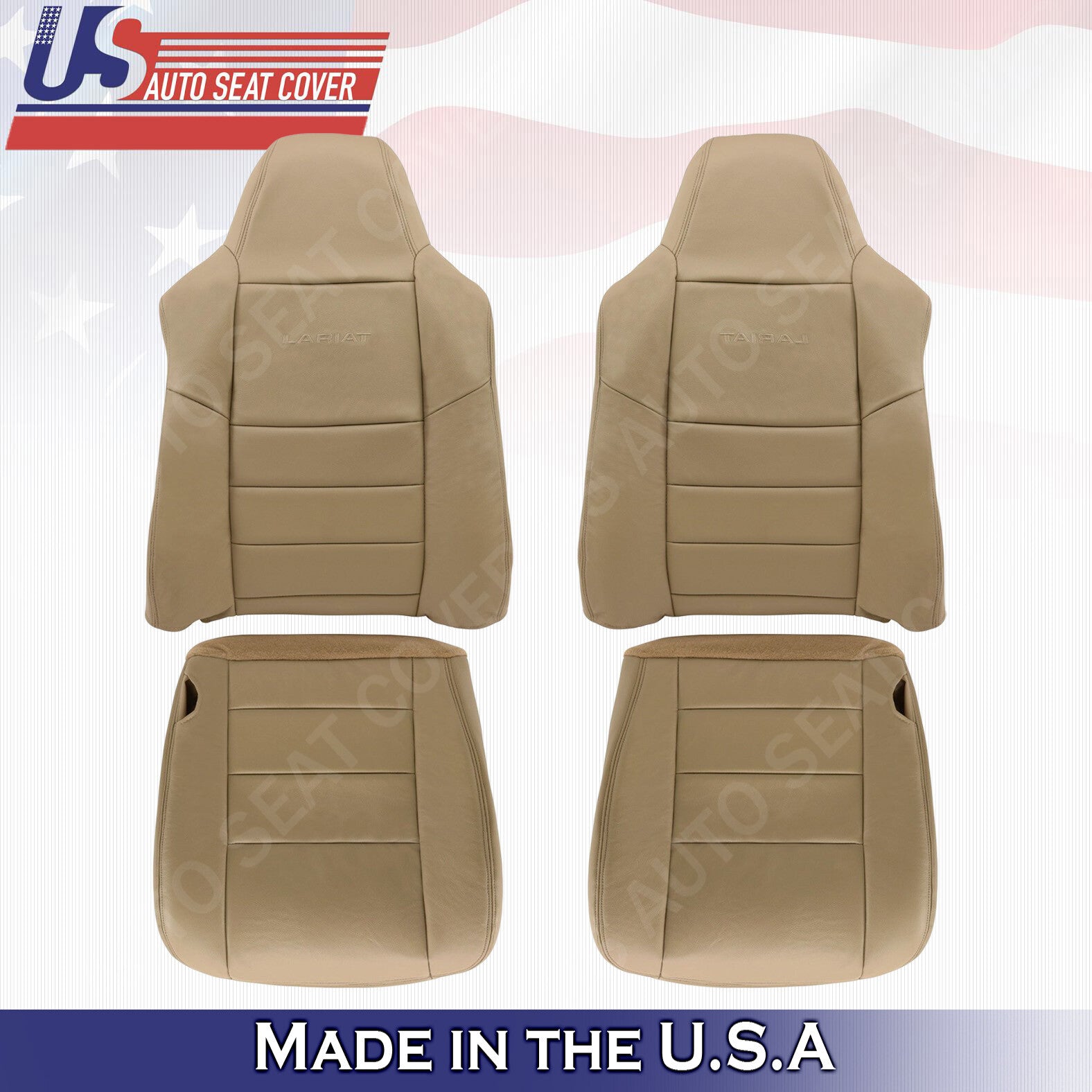 2x tops & 2x bottoms Leather Seat Cover TAN 2002 to 2007 Ford F250 F350 Lariat