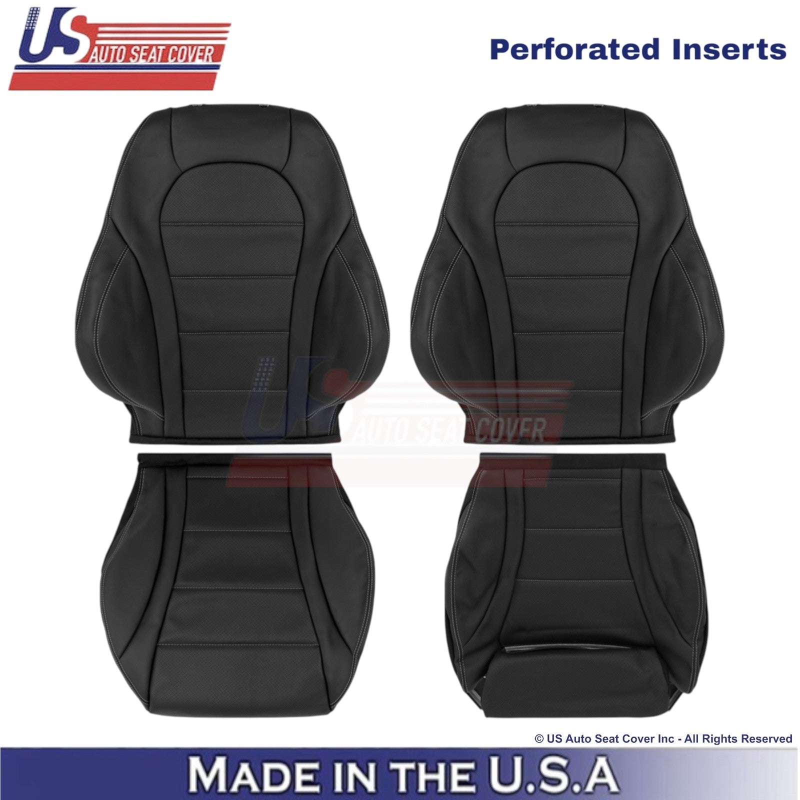 2016-2021 For Mercedes Benz GLC Class Leather Front Covers Black - White Stitch