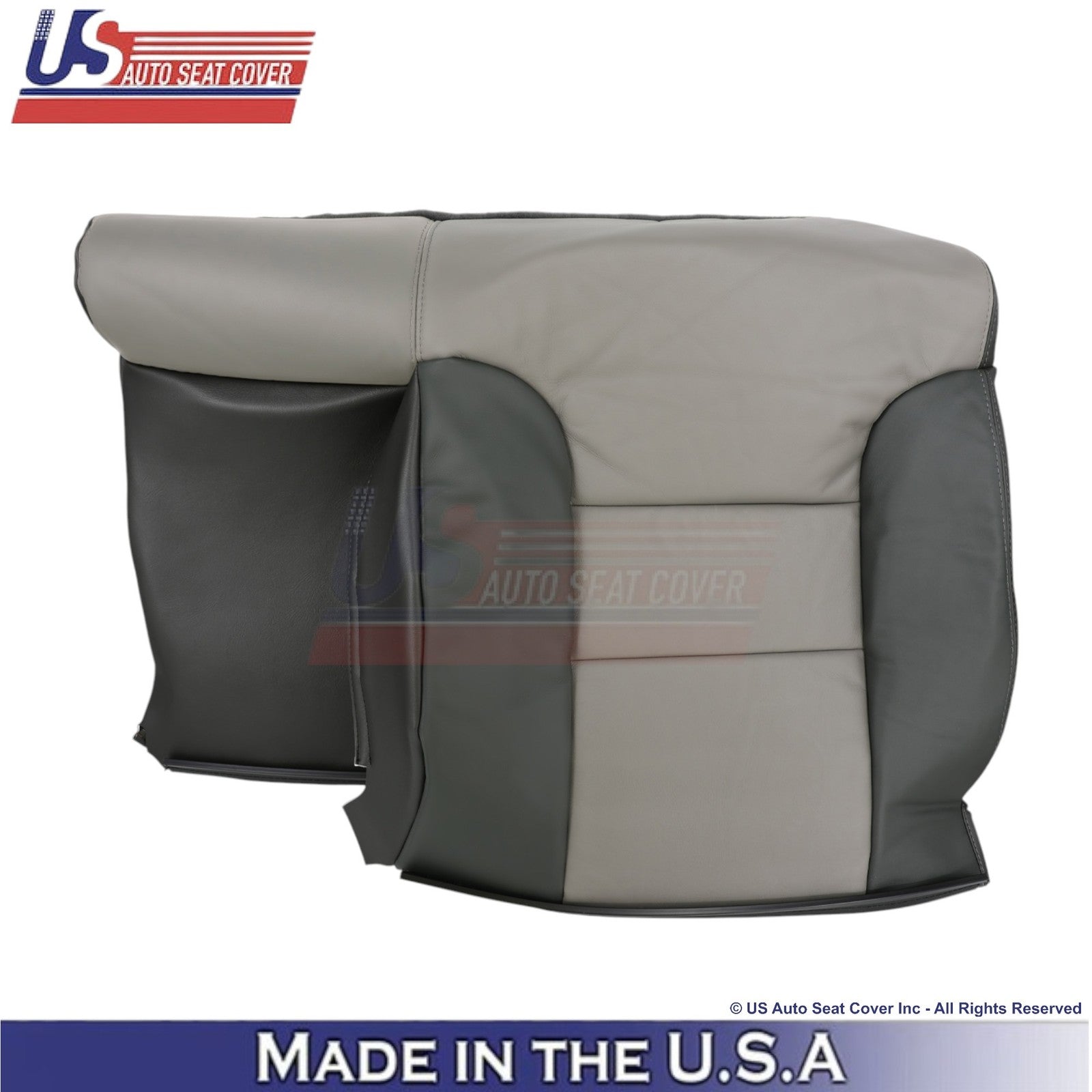 1999-2000 For Chevy Tahoe-Silverado Genuine Leather Rear Bench Covers 2Tone Gray