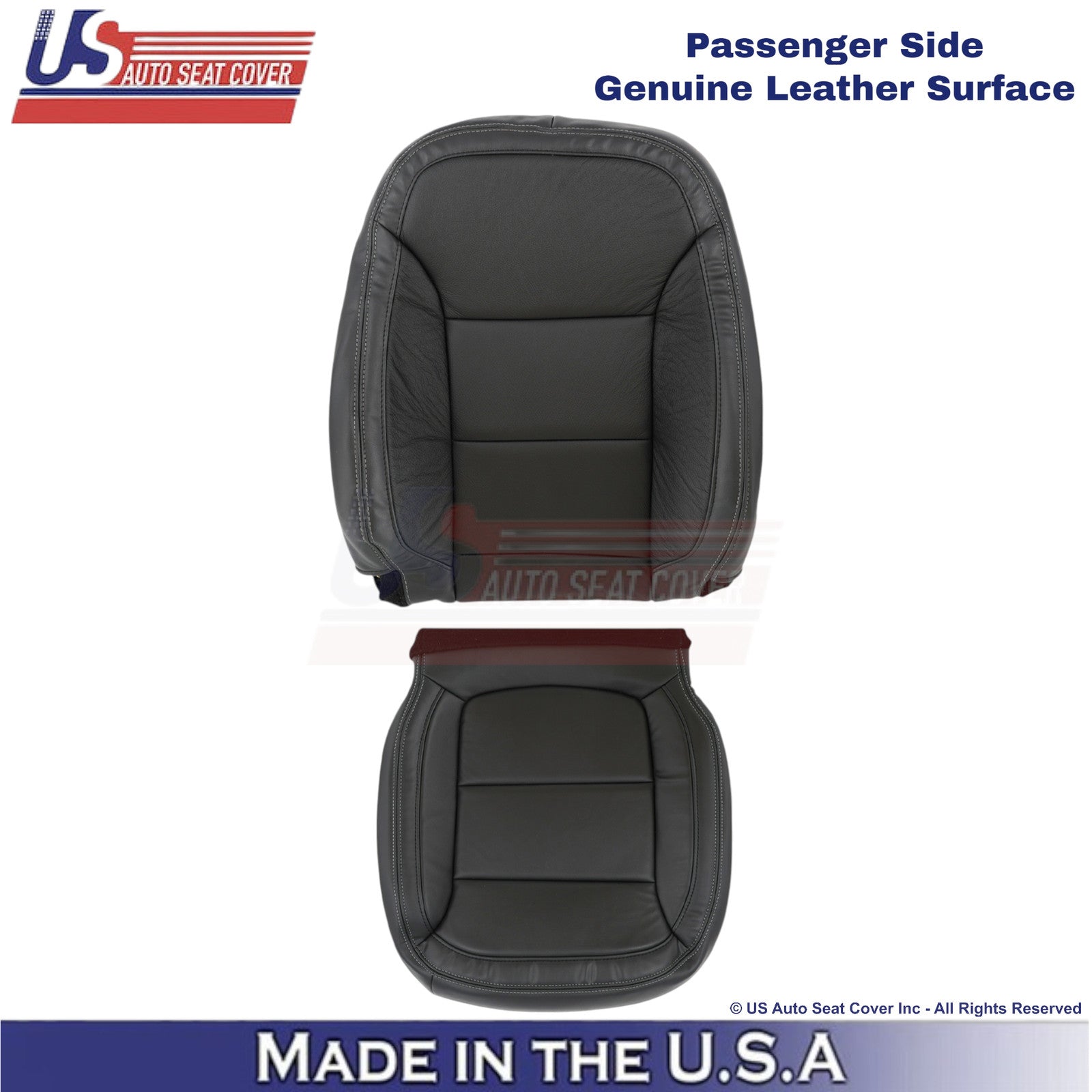 13-15 For Chevy Malibu Genuine Leather Passenger Side Covers Black w/white Stch