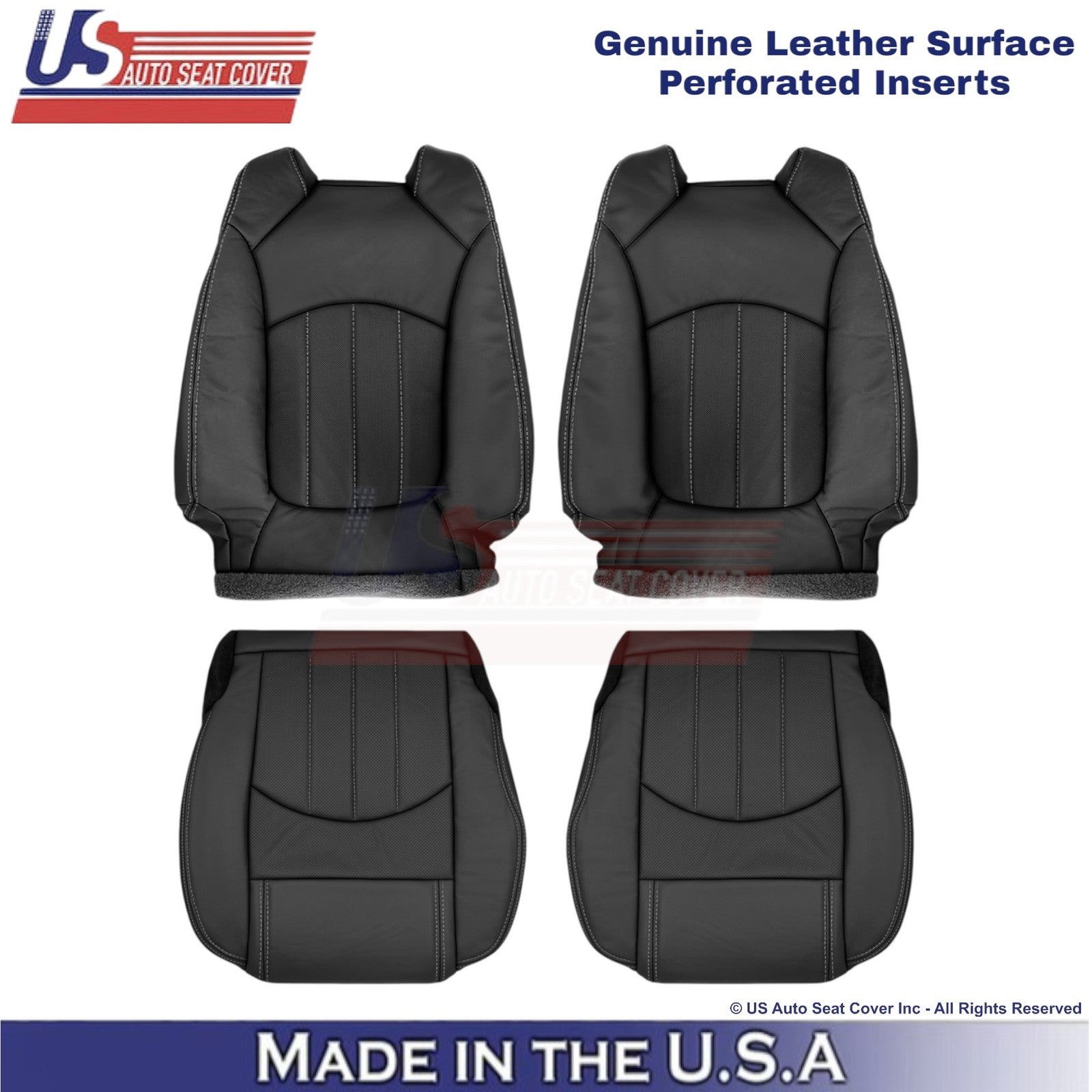 2013-2017 Fits Chevy Traverse Genuine Leather Perforated Front Seat Covers Ebony