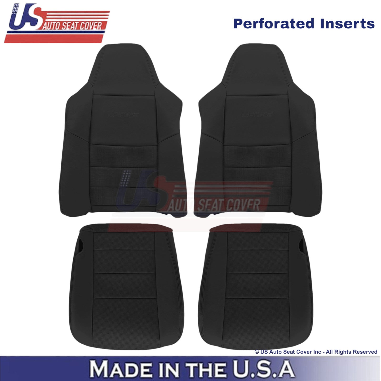 2004-2007 For Ford F250 F350 Lariat Leather Perf Driver Side Covers Black