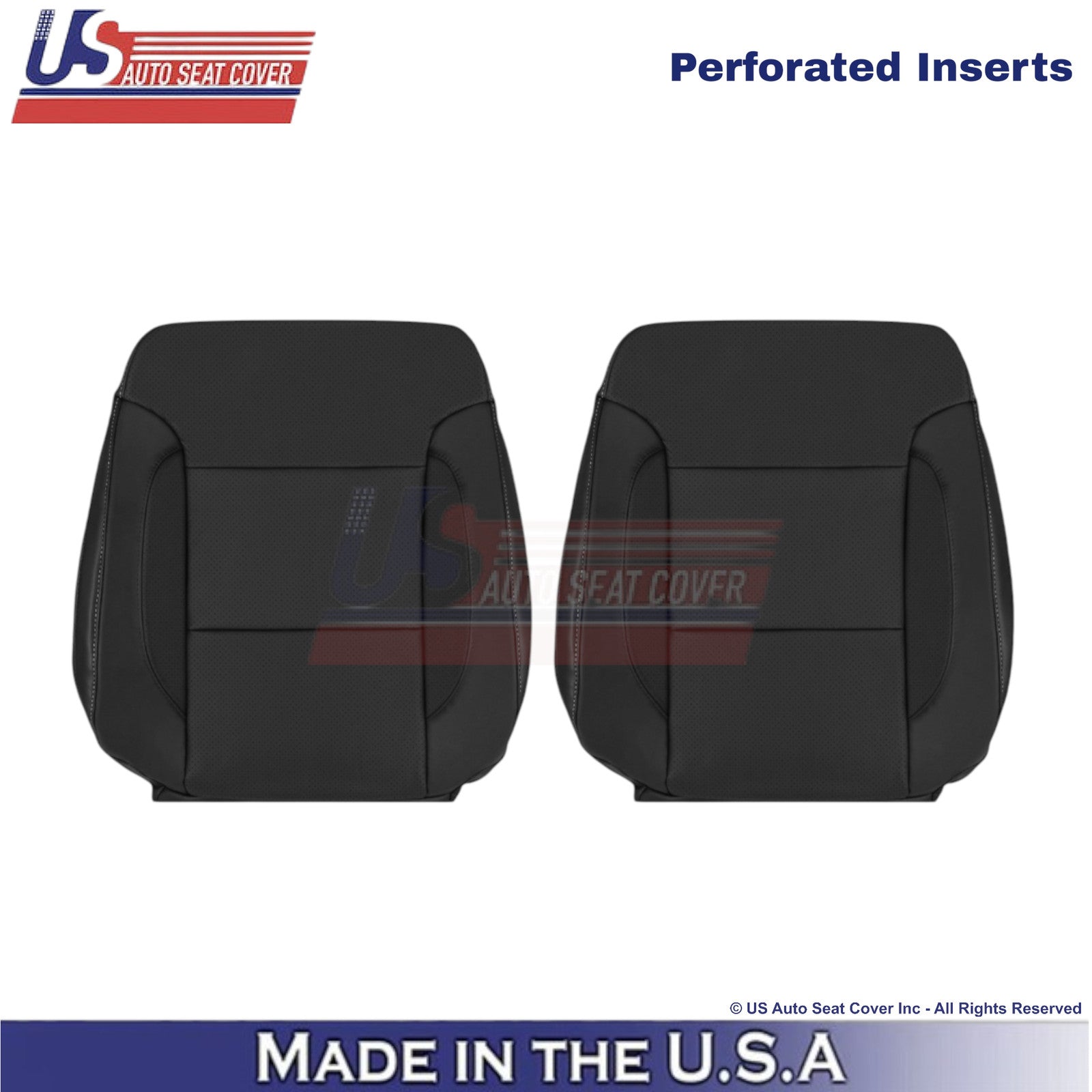 2014-2019 For Chevy Silverado 1500 LT LS Leather Perf Front Top Covers Jet Black