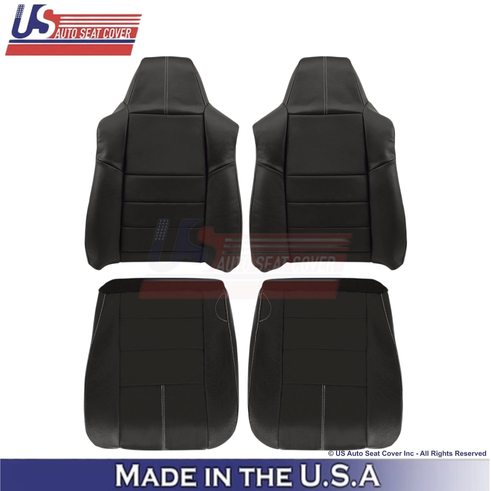 2008-2010 For Ford F250-550 FX4 Leatherette Front Covers Black w/ White stitch