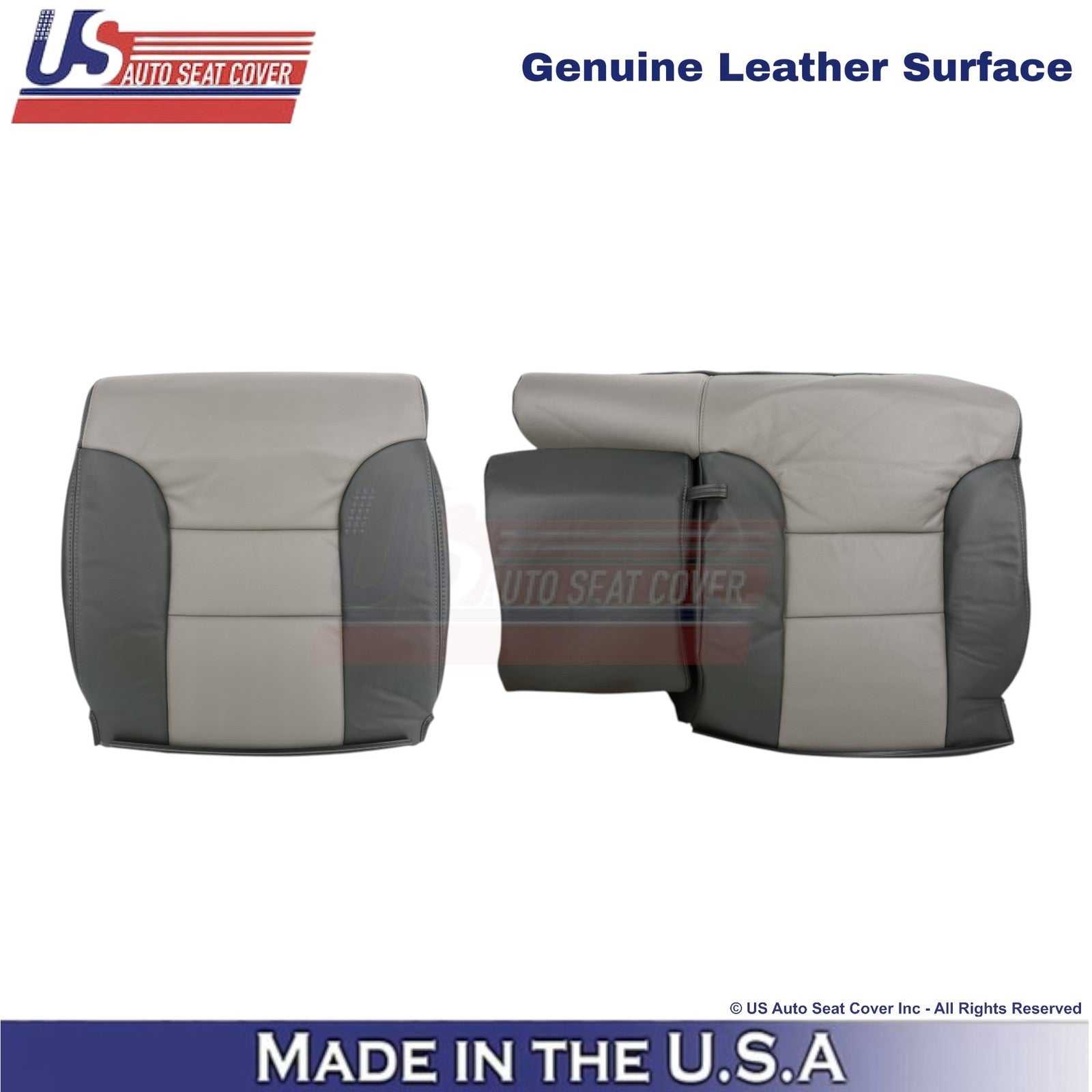 1999-2000 For Chevy Tahoe Genuine Leather Rear Tops/Console Covers 2-Tone Gray