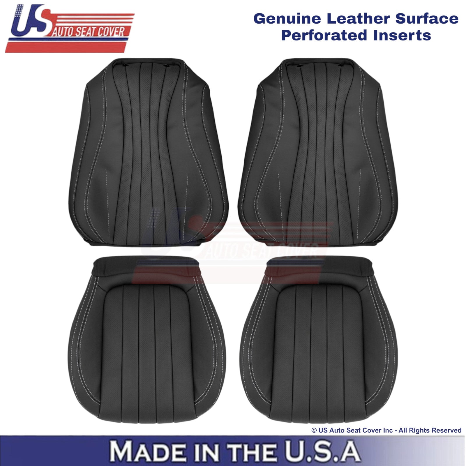 2017-2023 For Mercedes Benz E-Class Genuine Leather Covers Black / White Stitch
