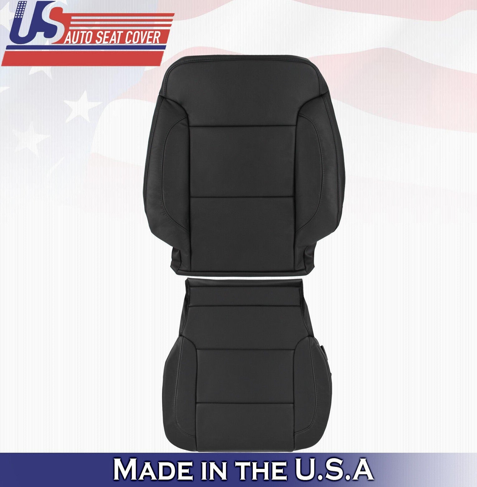 2016 2017 For Chevy Silverado 1500 Driver Top & Bottom Leather Seat Covers Black