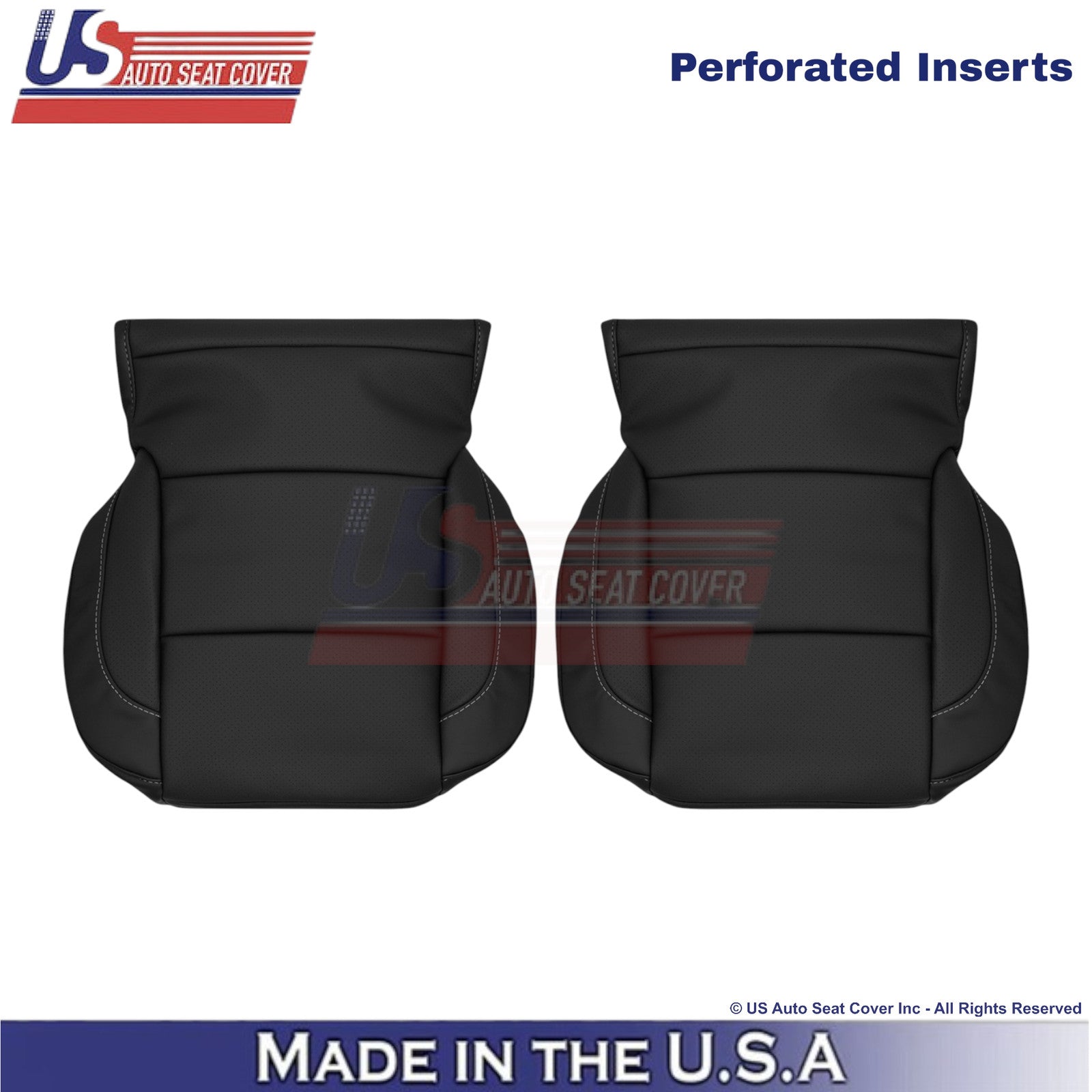 2015-2020 For Chevy Suburban Leatherette Perf Front Bottom Seat Covers Jet Black