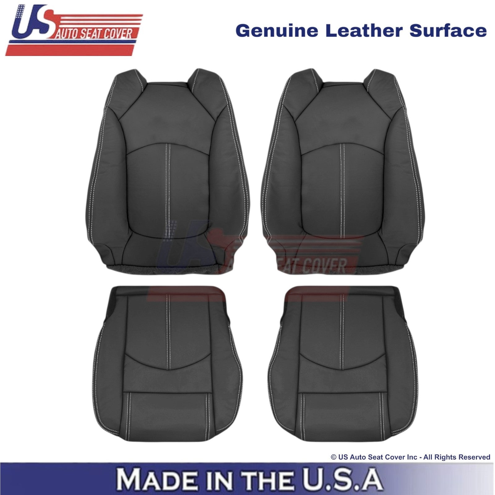 2013-2017 Fits Chevy Traverse Genuine Leather Front Seat Covers Ebony-White Stch