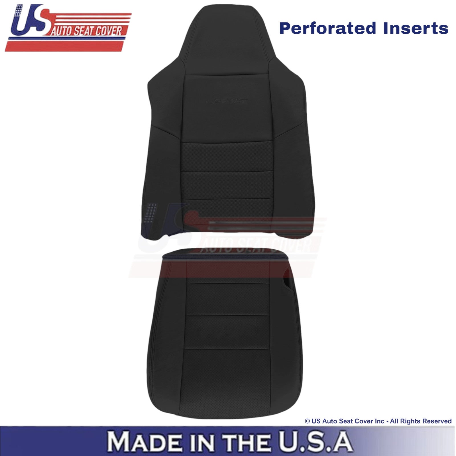 2004-2007 For Ford F250 F350 Lariat Leather Perf Driver Side Seat Covers Black