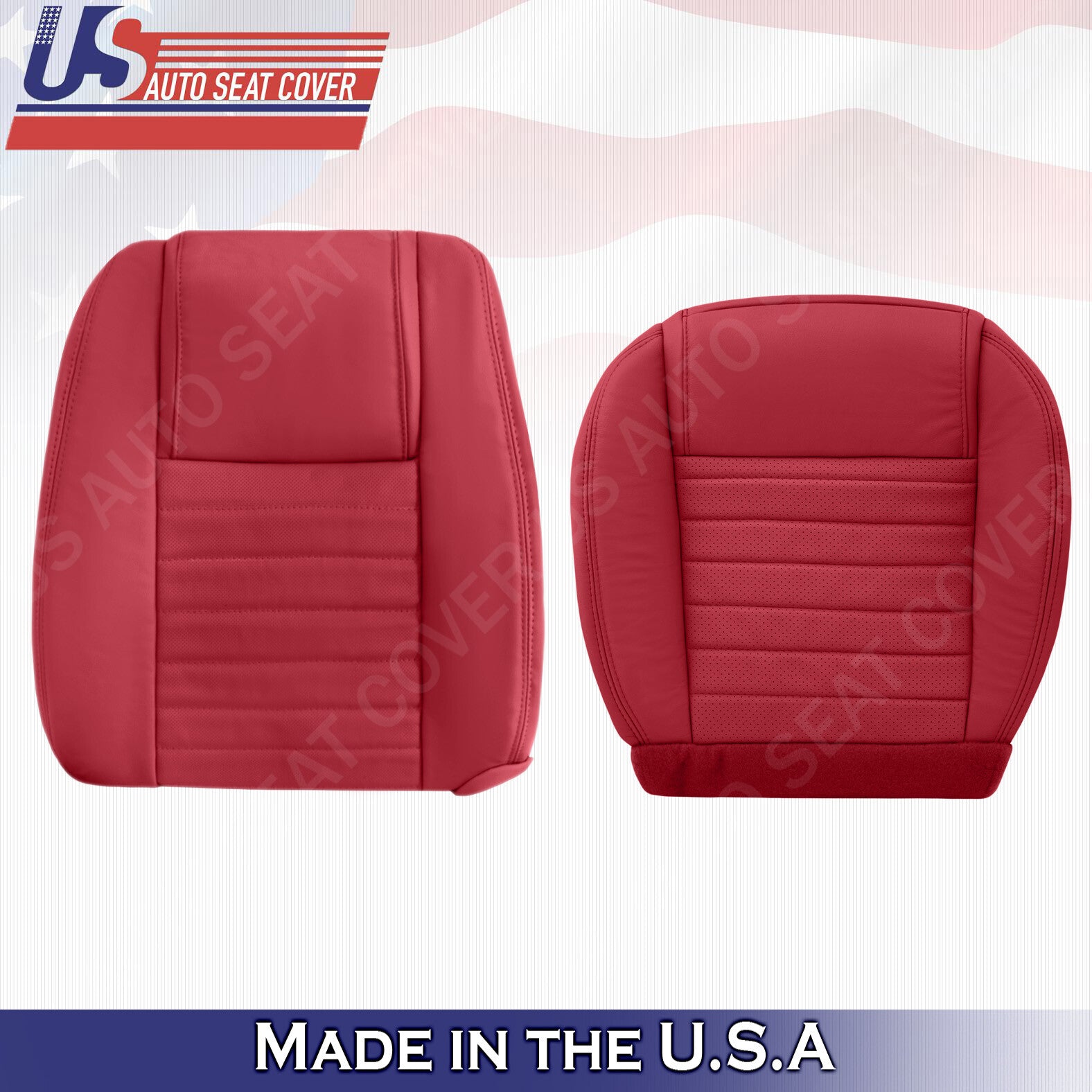 2005 2006 2007 2008 2009 Fits Ford Mustang Driver Bottom & Top Leather Cover Red