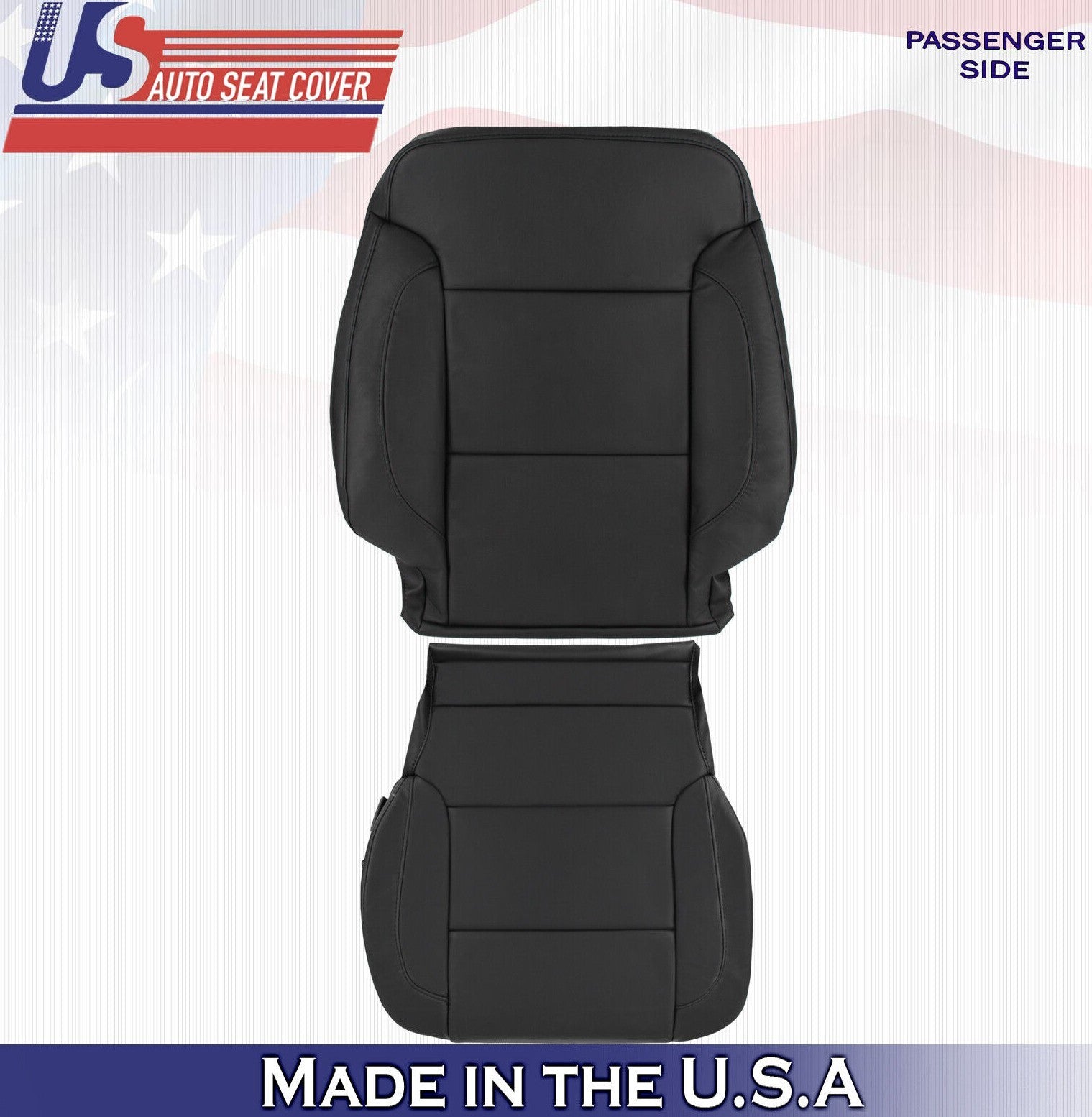 2018 2019 For Chevy Tahoe Passenger Top & Bottom Leather Seat Covers Black