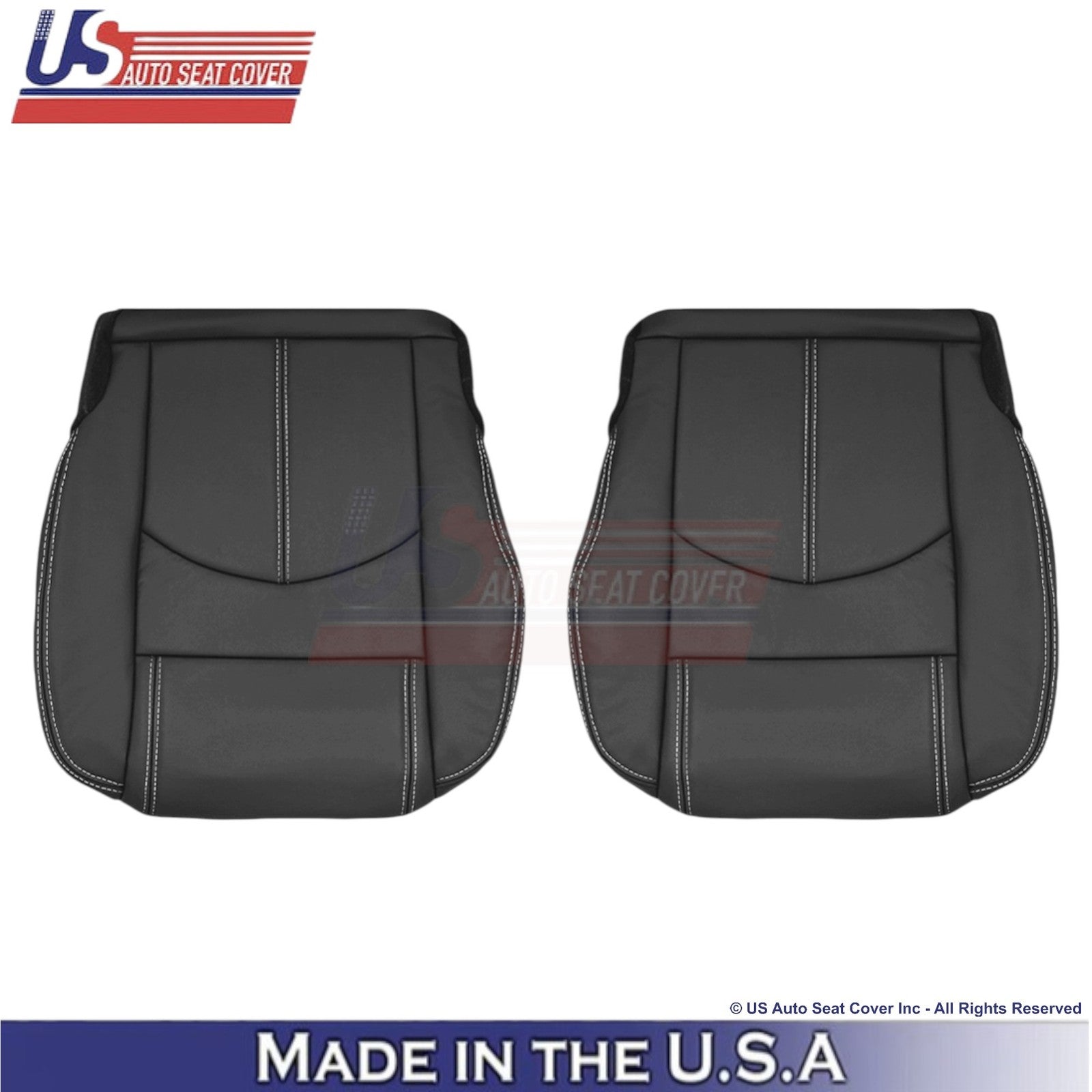 2013-2017 Fits Chevy Traverse Leatherette Front Bottom Covers Ebony-White Stitch