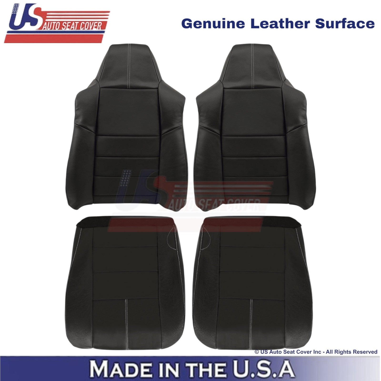 2008-2010 For Ford F250-550 FX4 Leather Front Covers Black with White stitch
