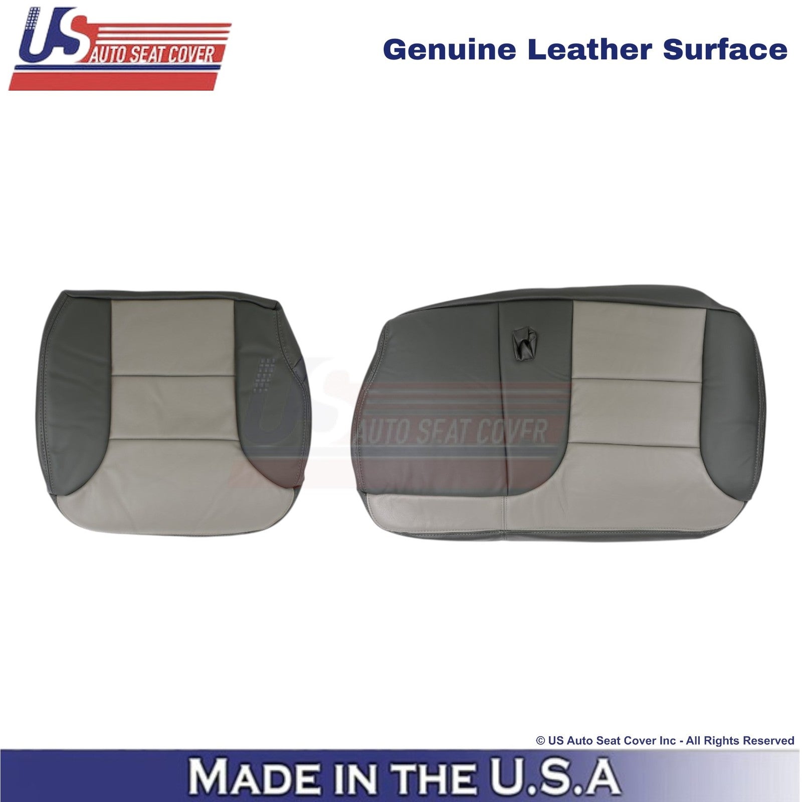 1999-2000 For Chevy Tahoe Genuine Leather Rear Bench Bottom Covers 2-Tone Gray