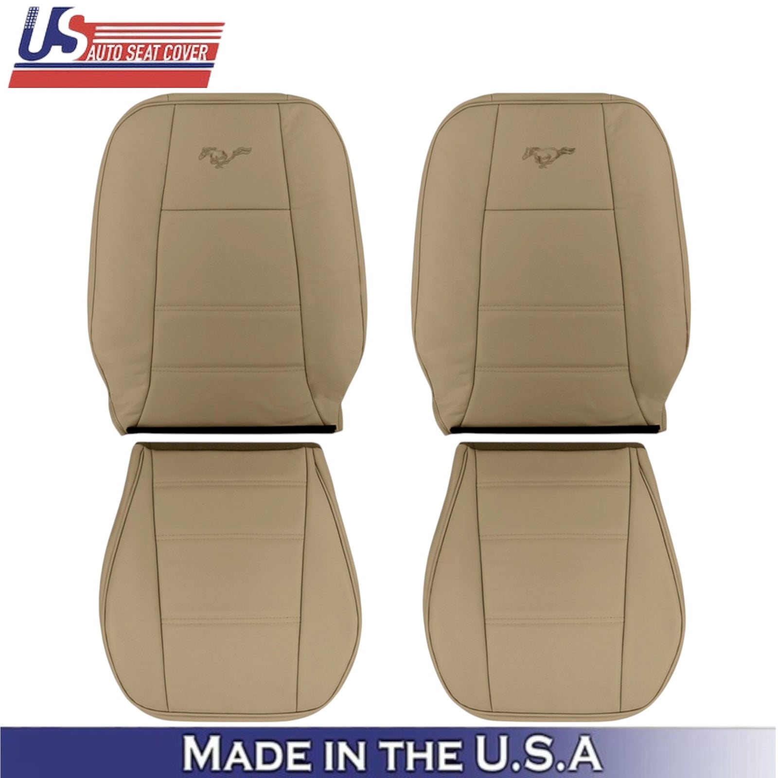 1999-2004 For Ford Mustang V6 Leatherette Front Seat Covers Medium Parchment