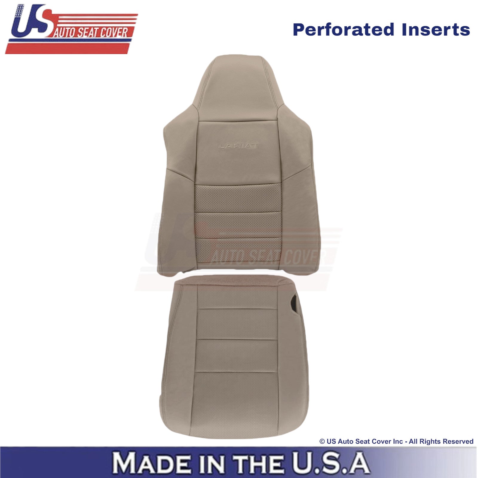 2002-2003 For Ford F250 F350 Lariat Leather Perforated Driver Side Covers Tan