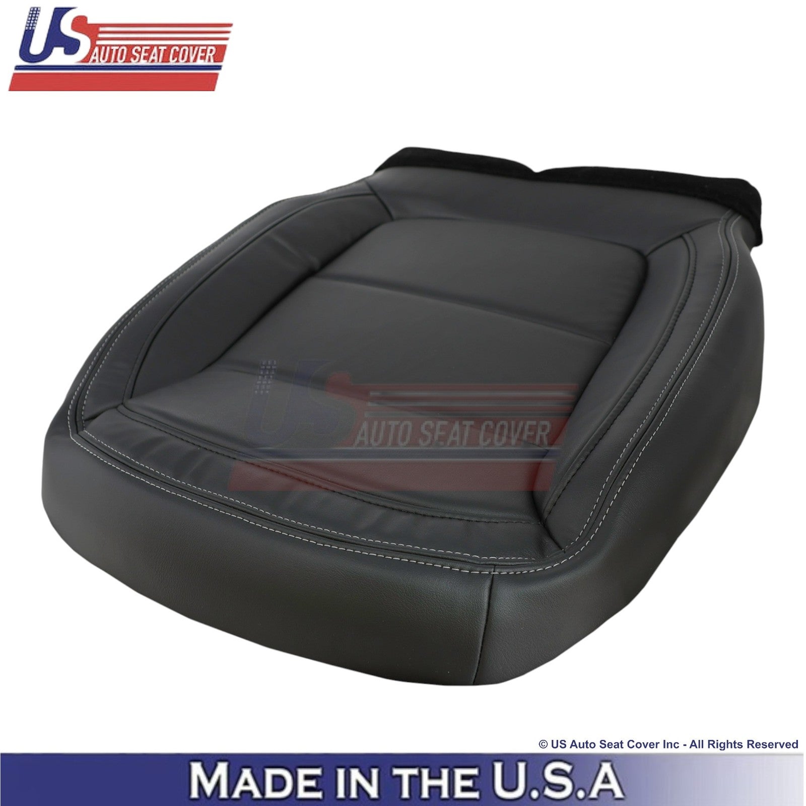 2013-15 For Chevy Malibu Genuine Leather Front Bottom Covers Black w/white Stch
