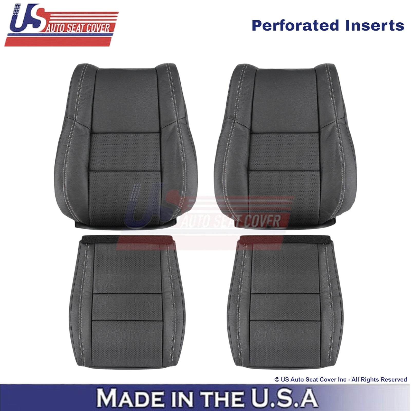 2011-2025 For Dodge Durango Genuine Leather Front Covers Black w/ White Stitch