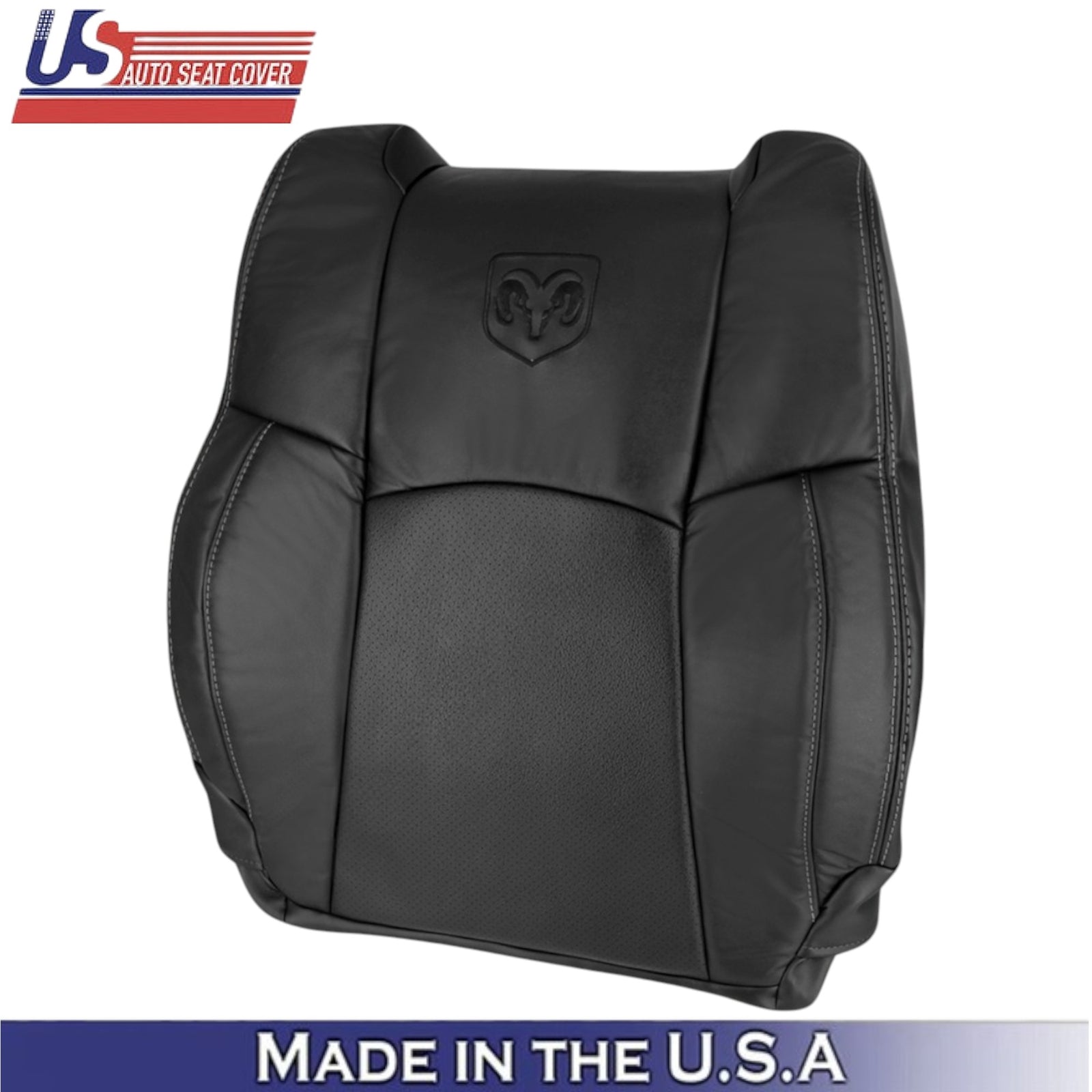2013-2018 For Dodge Ram 2500 Genuine Leather Front Top Covers Black-White Stch