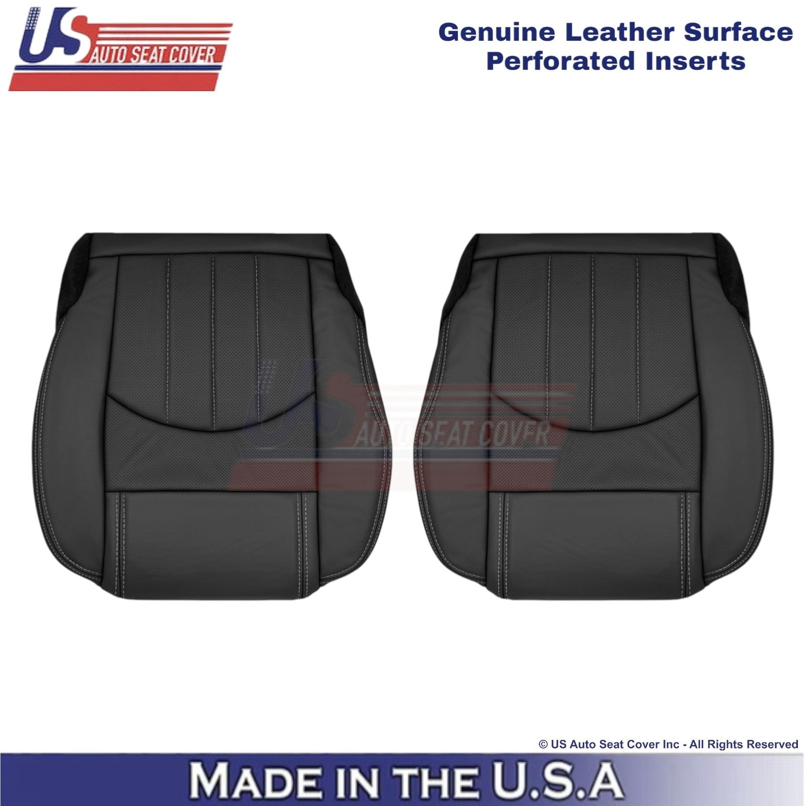 2013-2017 Fits Chevy Traverse Genuine Leather Perforated Front Seat Covers Ebony